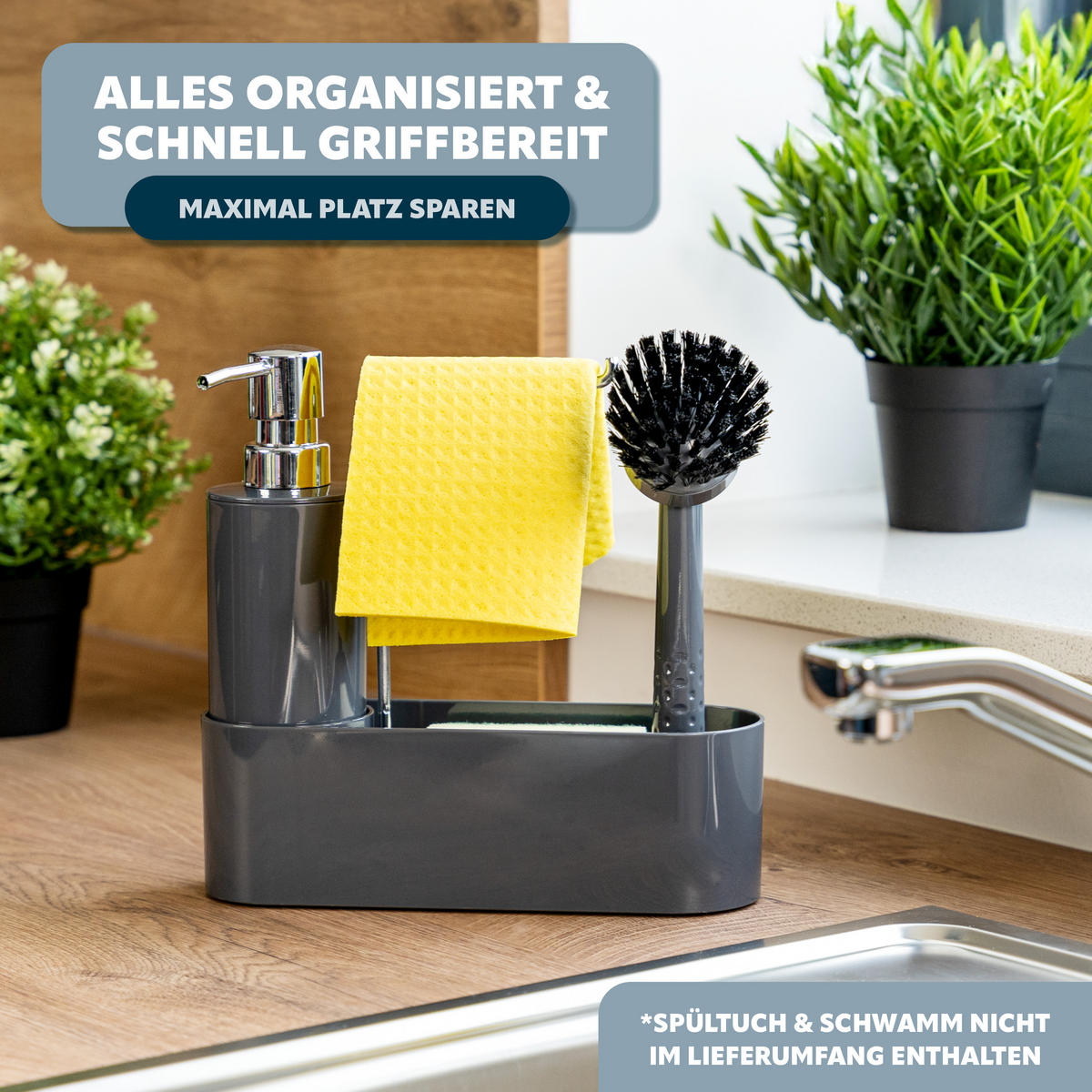 SPÜLBECKENORGANIZER, grau - Grau, Kunststoff (22/21/6.7cm) - bremermann