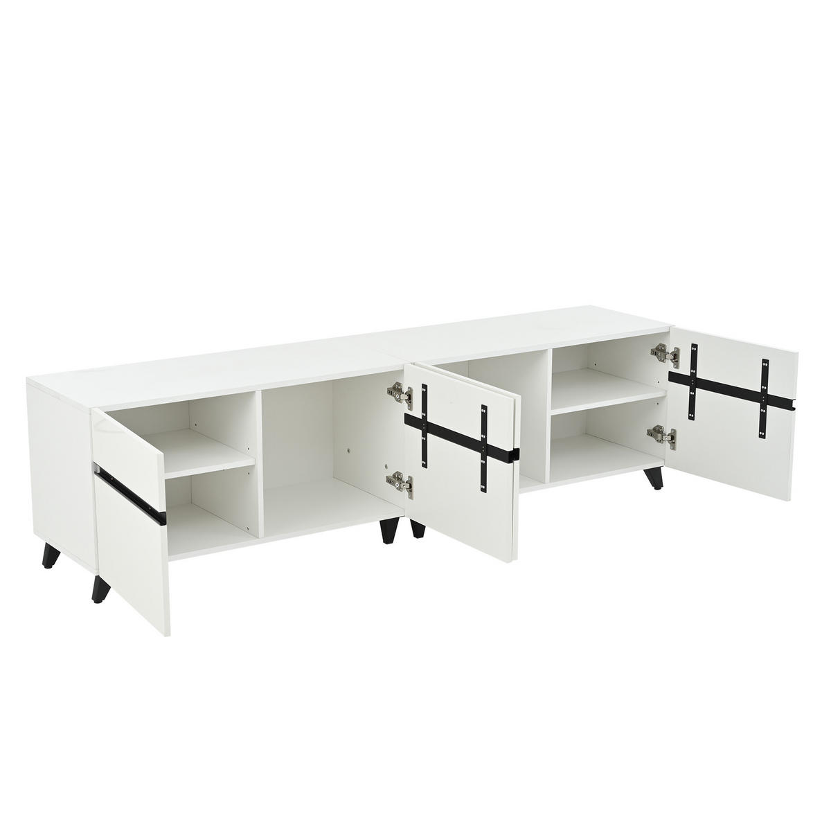 TV-SCHRANK Hochglanz 4 Türen 8 Beine 80 Zoll 180cm Weiß Modern - Weiß, Holzwerkstoff (180/49/40cm) - FLIEKS