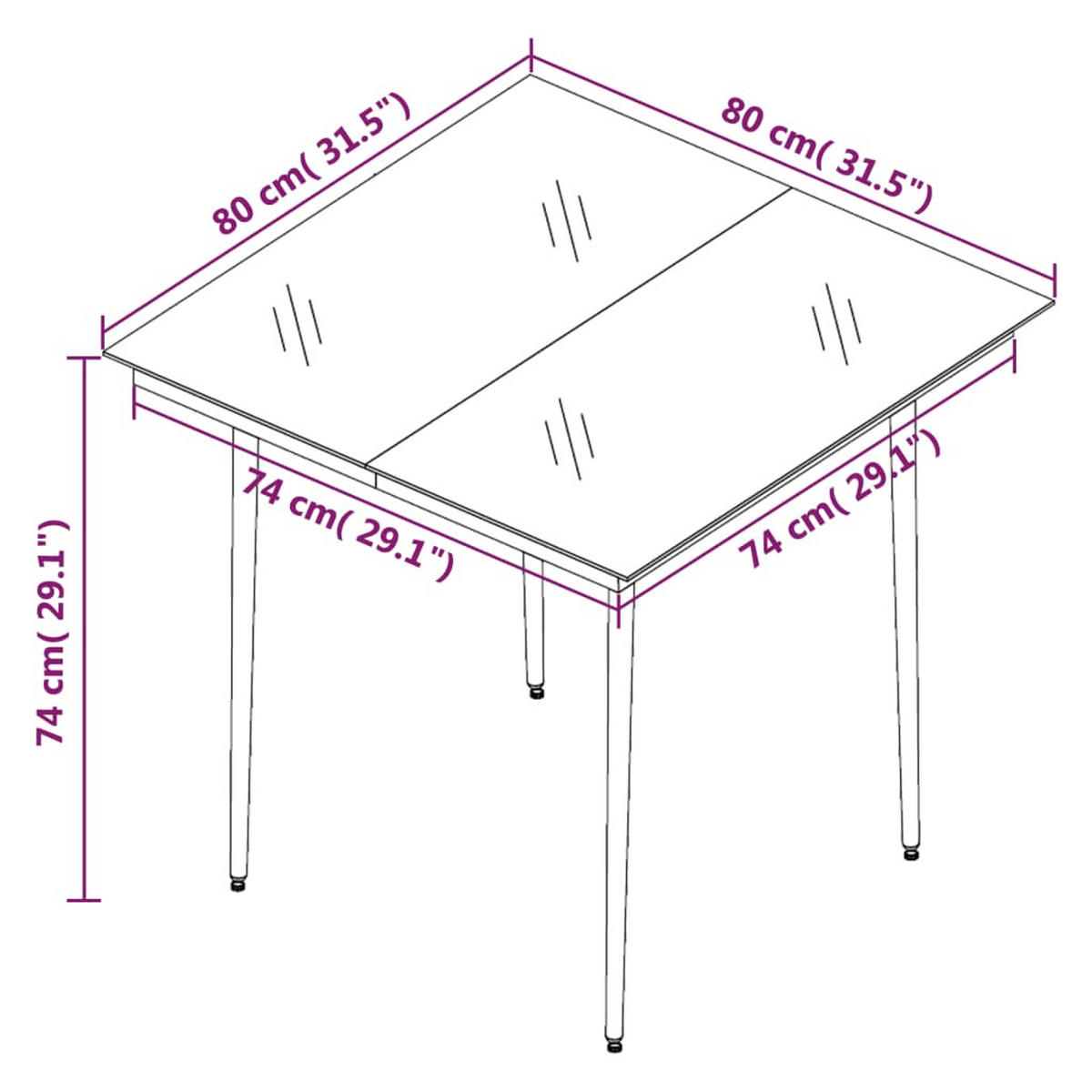 GARTENTISCH Tischwald 80/74/80 cm - Schwarz, Naturmaterialien (80/80/74cm) - ZMH