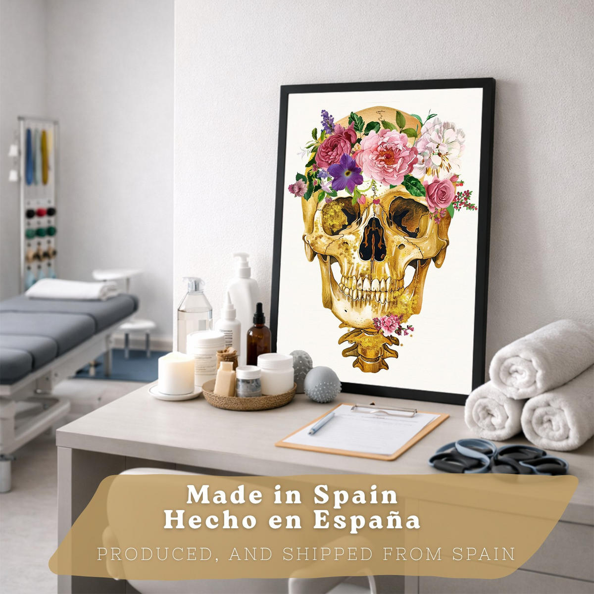 POSTER Set aus 3 Anatomie Mensch Drucke und Wandbilder mit Schädel Gehirn und Herz Goldene Florale Künstlerische Illustration Größe Rahmenlos A3 - Klar, Papier (29.7/42/3cm) - Nacnic