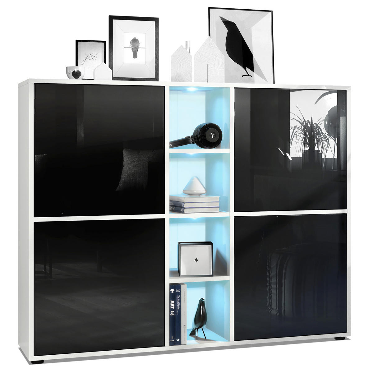 HIGHBOARD Cuba Türen in Schwarz Hochglanz - Schwarz Hochglanz, Holzwerkstoff (130.5/105.5/35.5cm) - Vladon