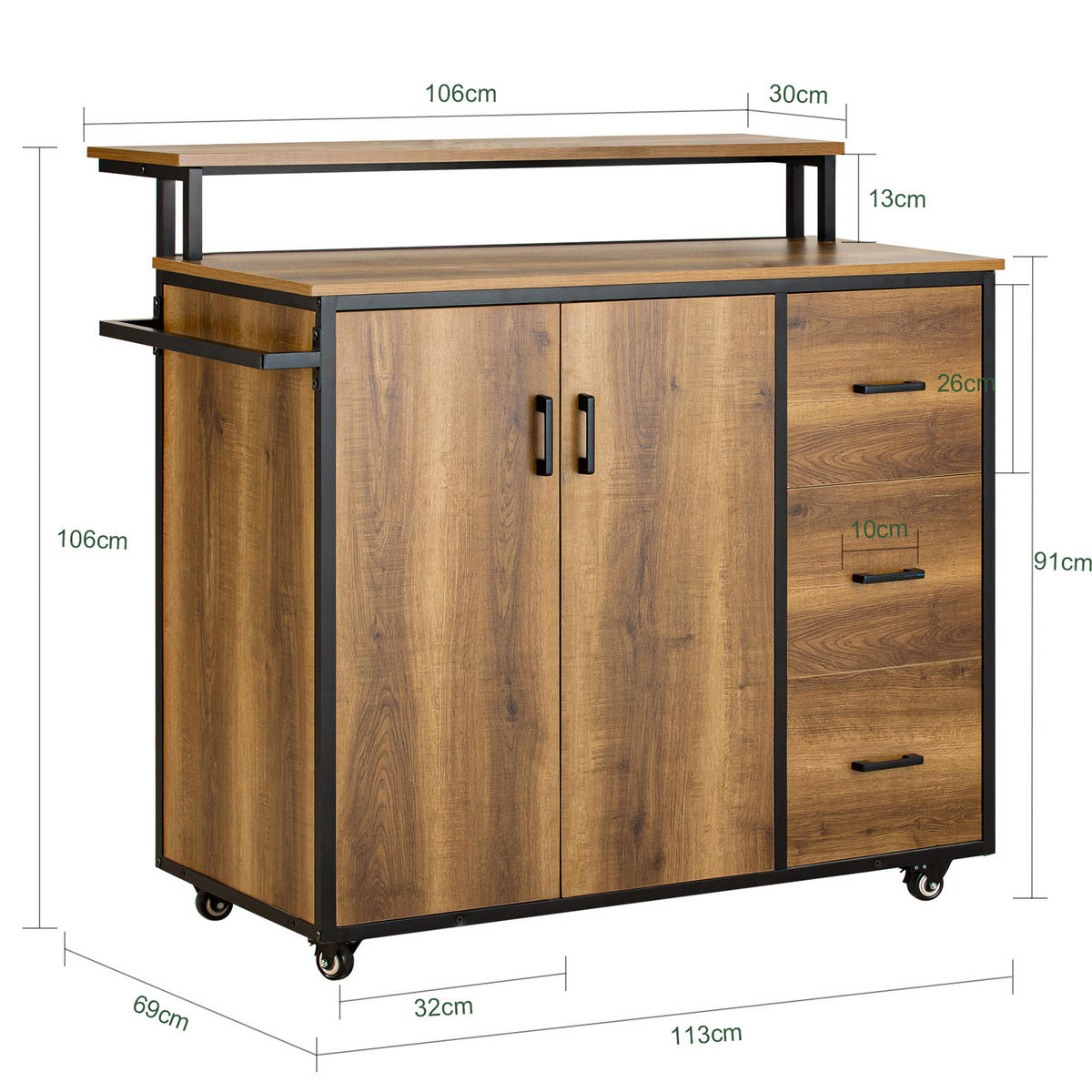 KÜCHENINSEL rollbar Vintage Braun - Naturfarben, Holzwerkstoff (106/14/58cm) - SoBuy