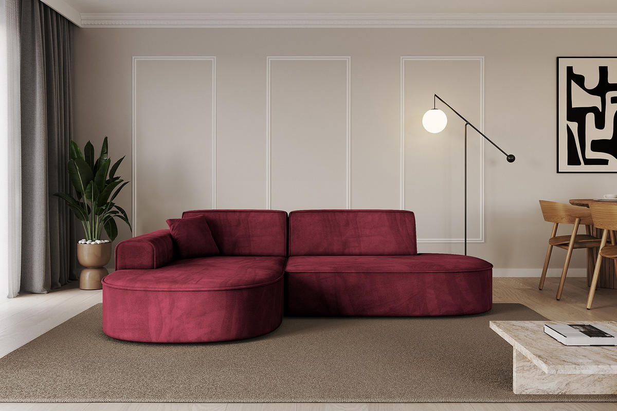 ECKSOFA Ottomane Links MARI-L1 - 243x171x79 cm Bordeaux Velours - Bordeaux/Schwarz, Holzwerkstoff/Kunststoff (243/171cm) - ALTDECOR