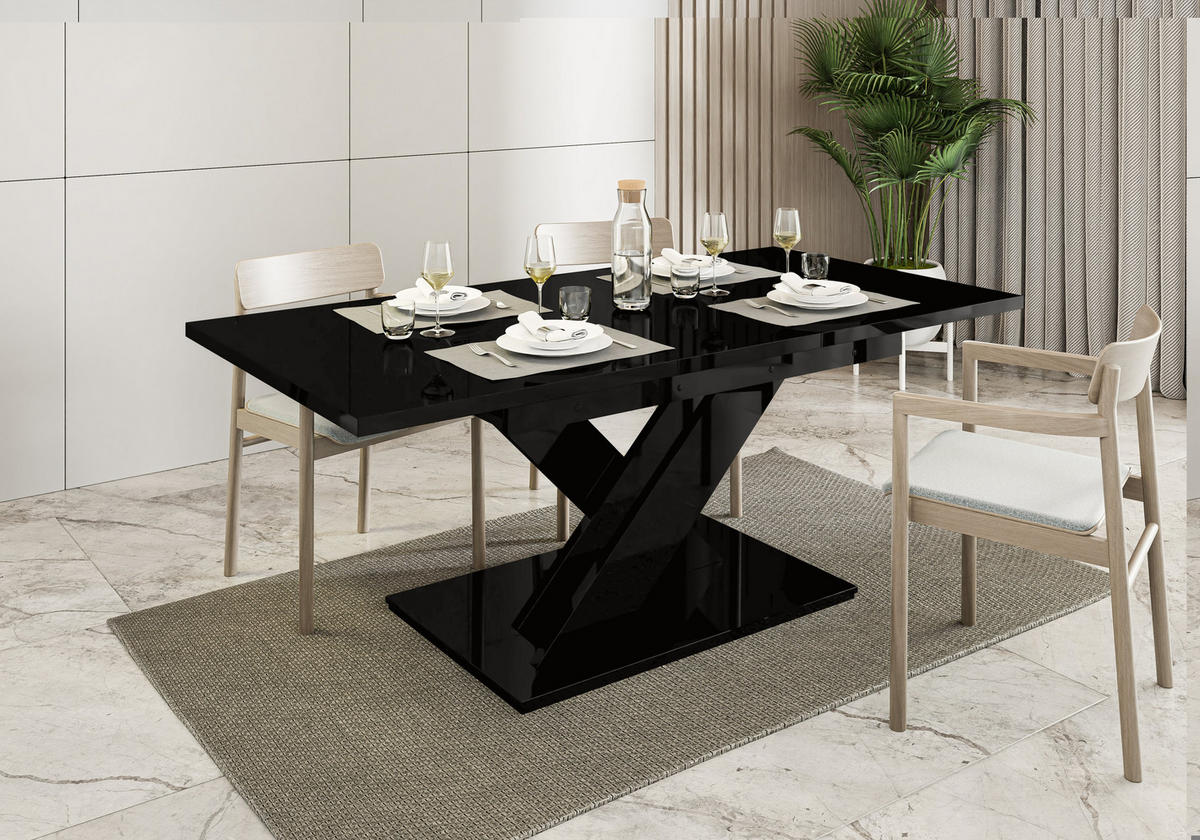 ESSTISCH Schwarz Hochglanz Ausziehbar 140 - 180 cm - Schwarz Hochglanz, Holzwerkstoff (140/80/75cm) - PROSPERO