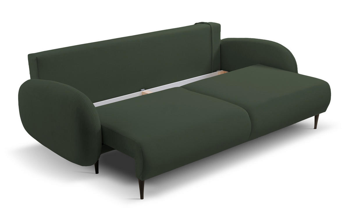 SCHLAFSOFA Bafra Olive Velours - Schwarz/Olivgrün, Holz/Textil (232/92/102cm) - Selsey