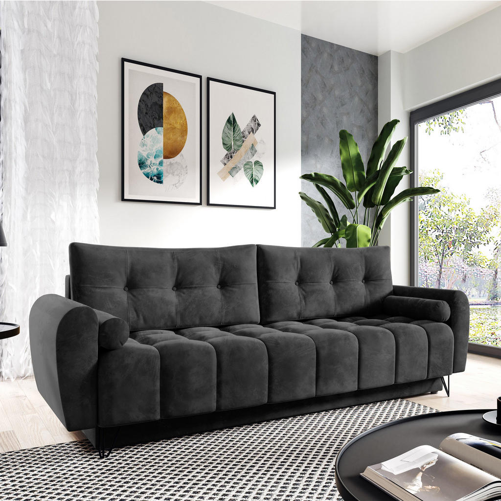 Thumbnail - Beautysofa Schlafsofa, Schwarz, Textil, 3-Sitzer, 223x93x100 cm, Wohnzimmer, Sofas & Couches, Schlafsofas