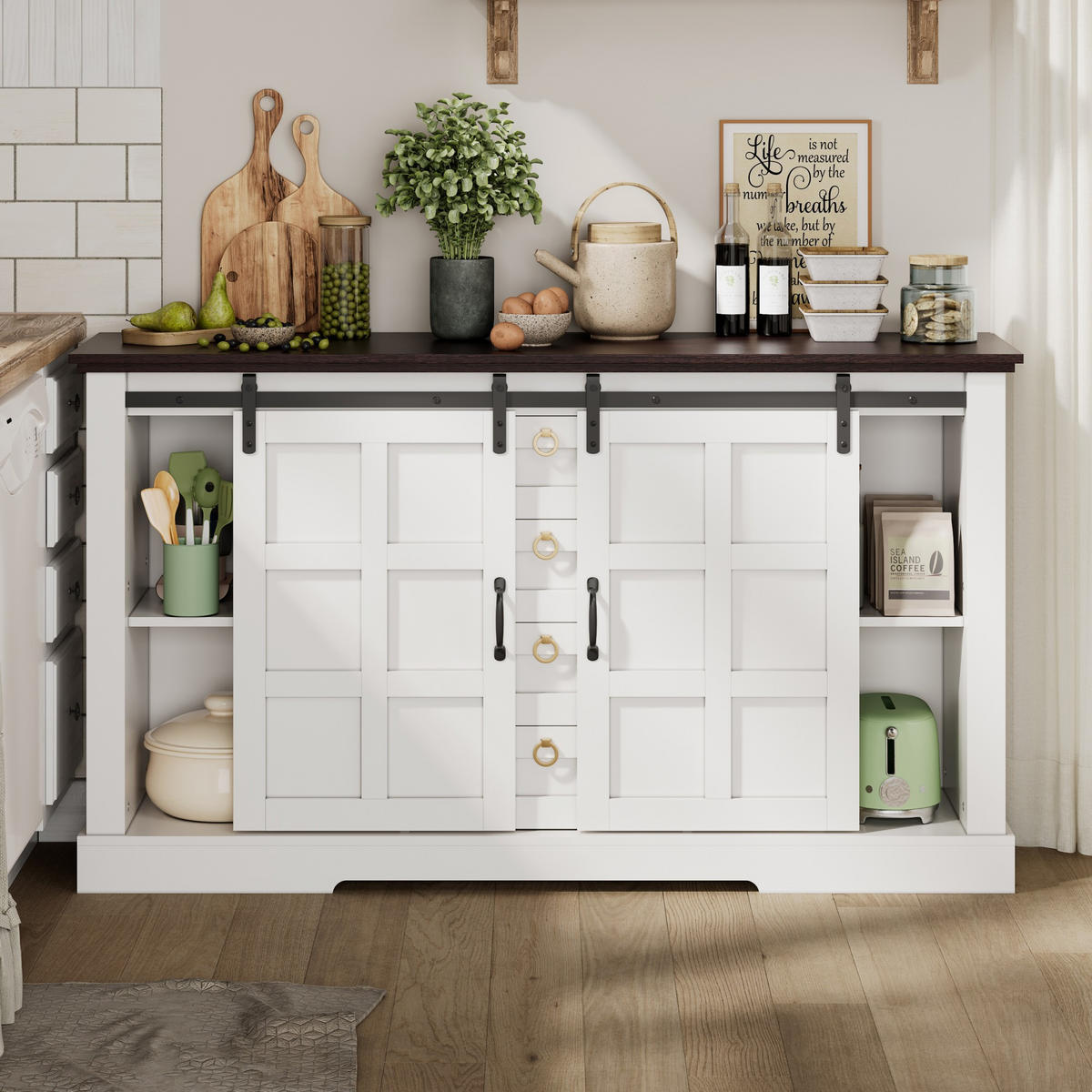 SIDEBOARD 150/40/85 cm Weiß aus MDF mit Schiebetüren - Weiß, Holzwerkstoff (150/85/40cm) - OKWISH