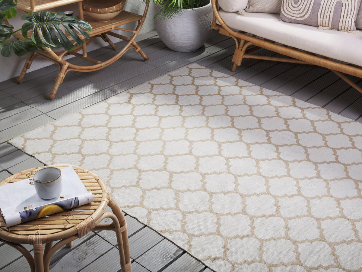 KURZFLOR-OUTDOOR-TEPPICH Aksu 230/160 cm - Weiß, Kunststoff (160/230cm) - Beliani