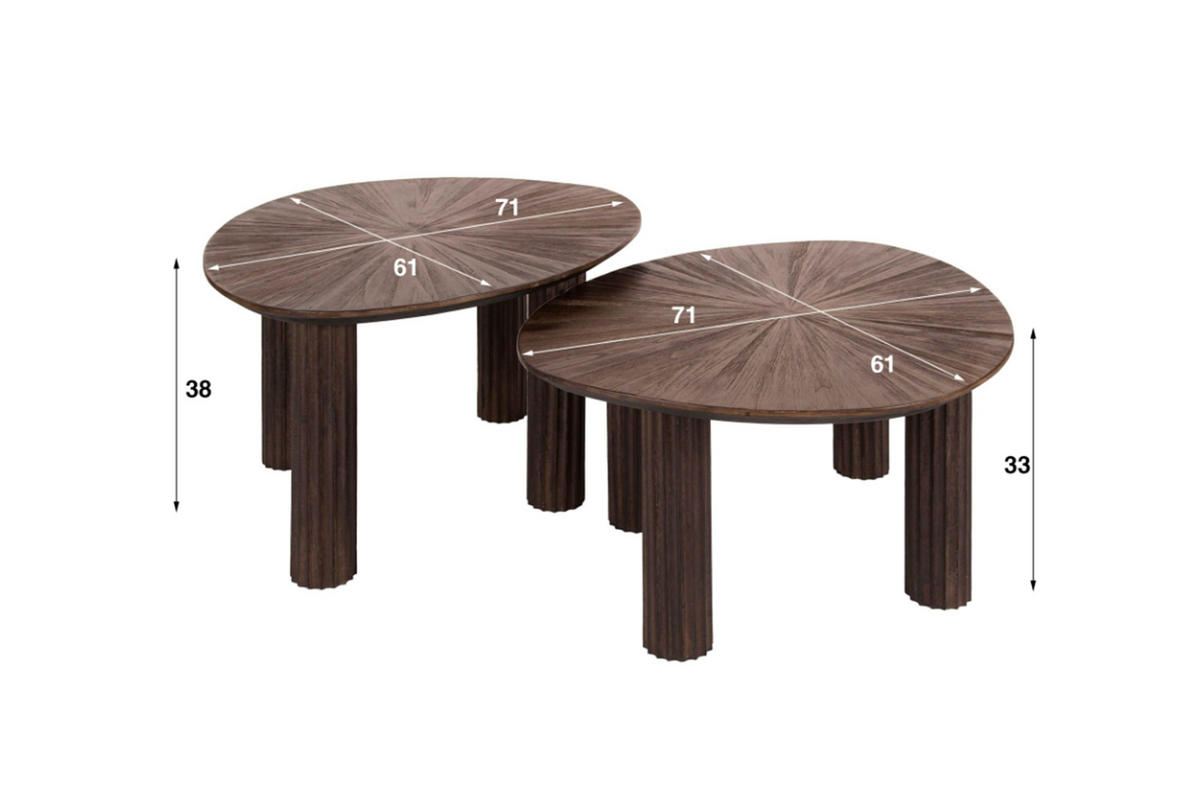 COUCHTISCH-SET INKA Braun Teakholz - Braun, Teakholz/Holz (60/50/43cm) - KAWOLA