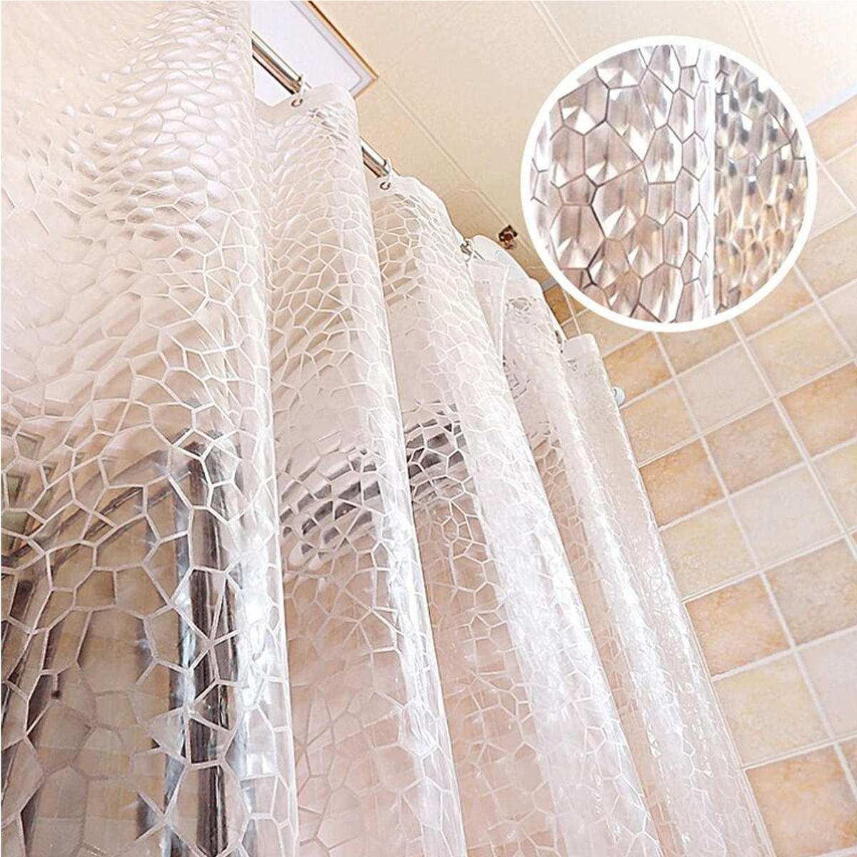 DUSCHVORHANG PEVA 3D transparent schimmelresistent antibakteriell wasserdicht waschbar mit Ringen - Transparent, Kunststoff (180/180cm) - MCBOSON