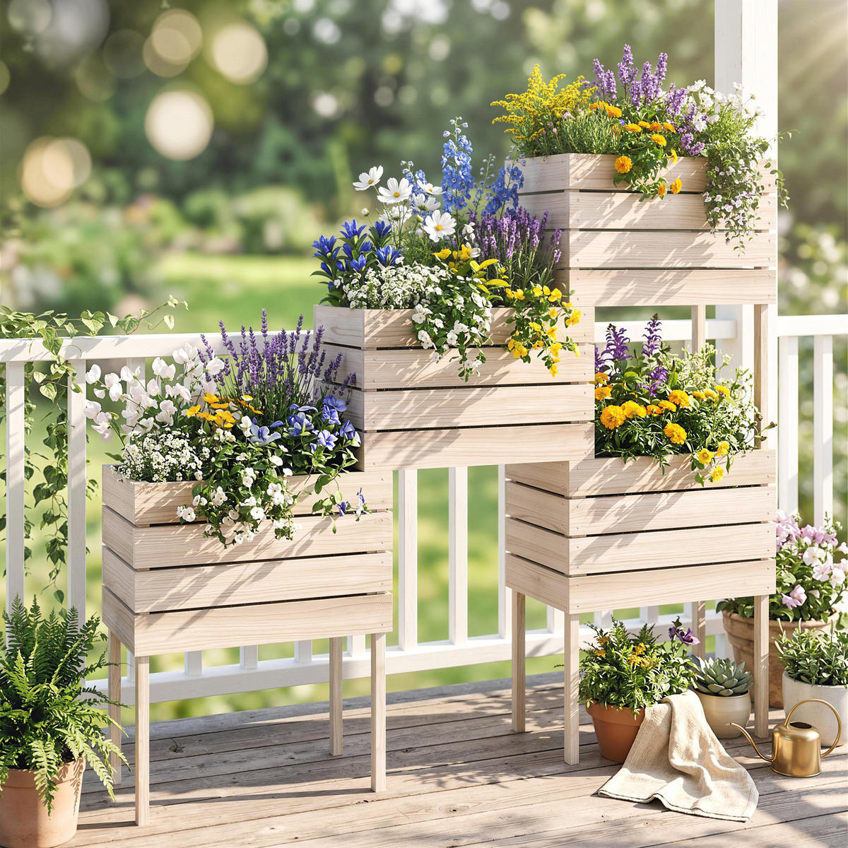 VYŠŠÍ ZÁHON Dřevěný květináč, 4 možnosti kombinace, pro zahradu a balkon, přírodní dřevo - barva smrku, dřevo/plast (30/60/50cm) - Outsunny
