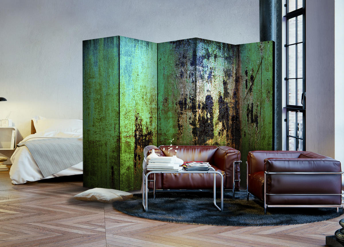 PARAVENT Beidseitig Bedruckter 5-tlg 225x172 cm Abstraktion - Grün, Holz/Textil (225/172/3cm) - Muralo