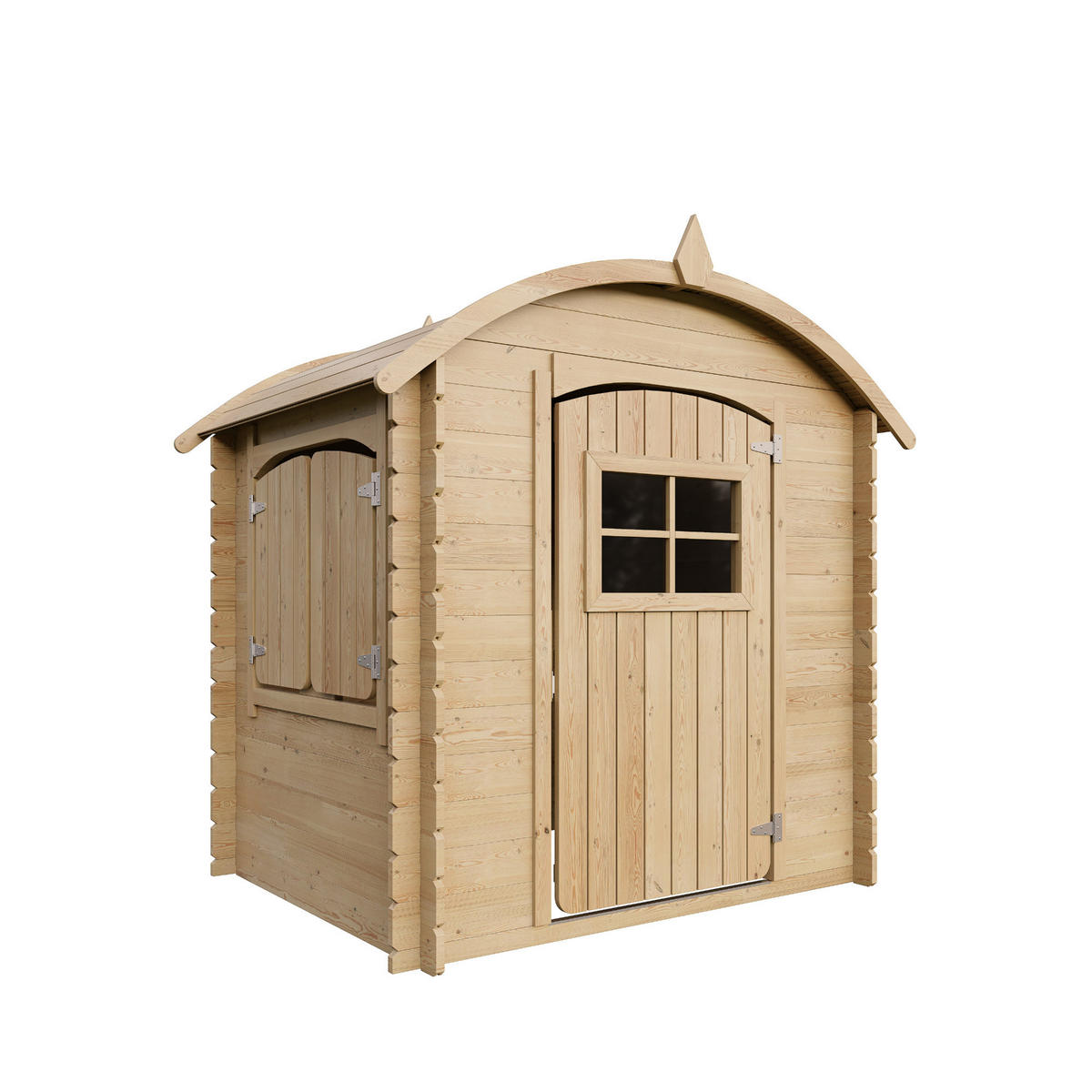 KINDERSPIELHAUS aus Holz - B112xL146xH145 cm/1,1m2 - M505-1 - Beige, Holz (146/145/112cm) - Timbela