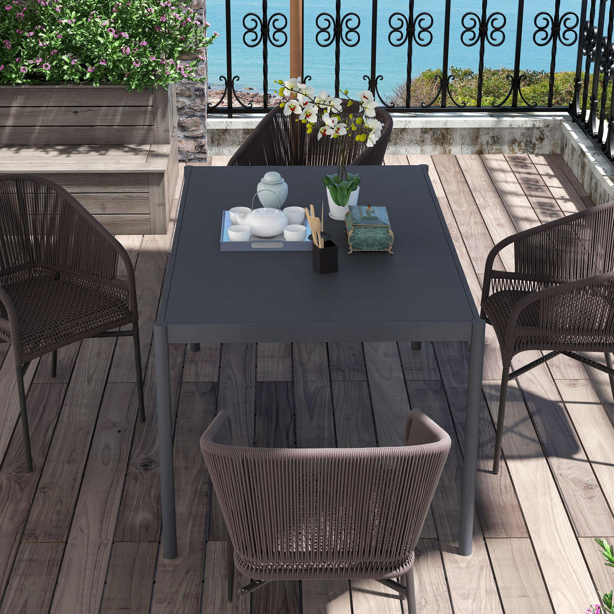 GARTENTISCH, Dunkelgrau, Aluminium - Dunkelgrau, Metall (145/90/74cm) - Outsunny