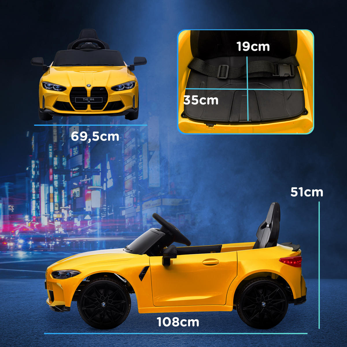 KINDER Elektroauto 12V Kinderfahrzeug mit 2,4G-Fernbedienung, 3-5 km/h, Gelb - Gelb, Metall (108/69.5/51cm) - AIYAPLAY