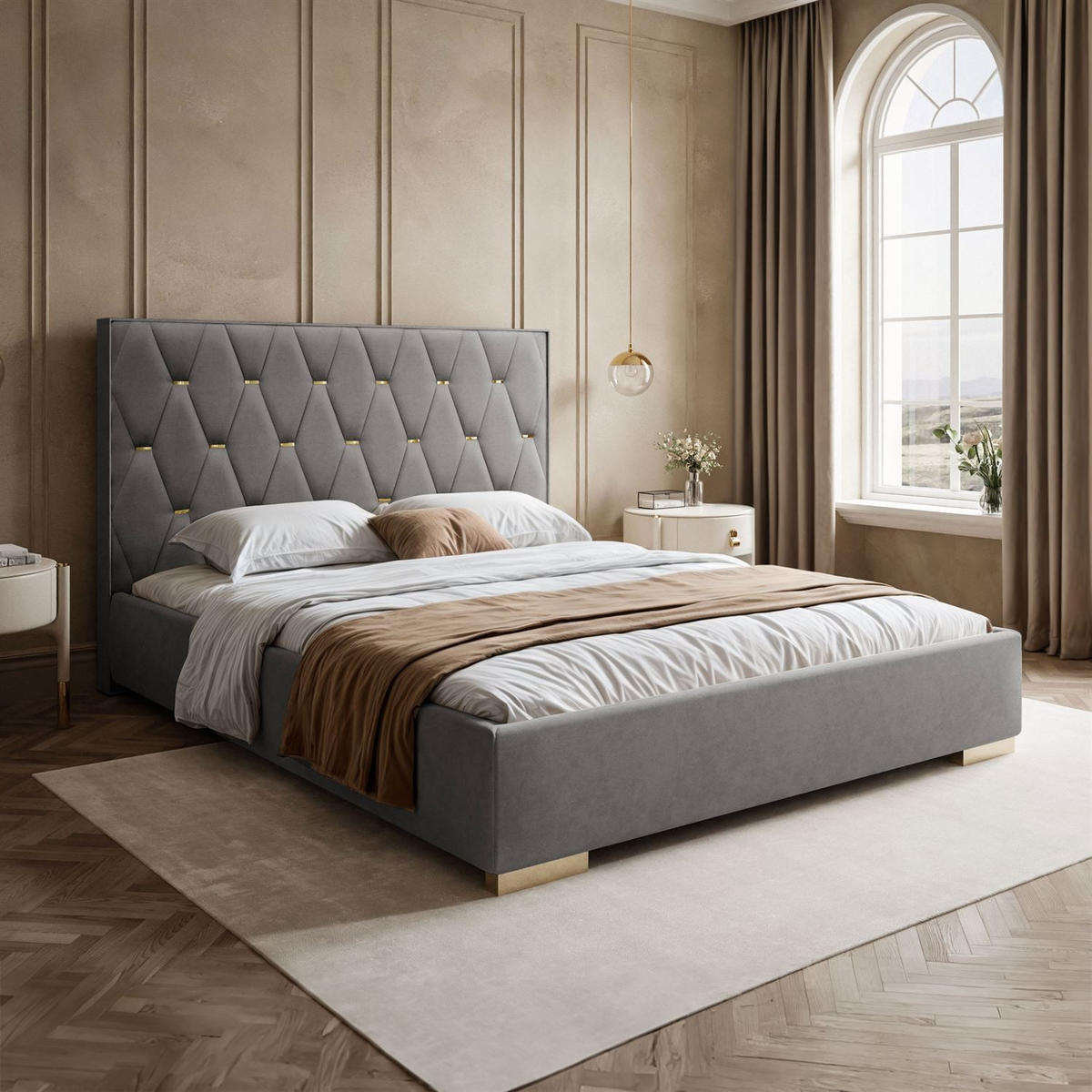 POLSTERBETT IZOLDA mit hohem Kopfteil 160x200 cm Royal Velvet 250 - Grau, Textil (160/200cm) - Lookway