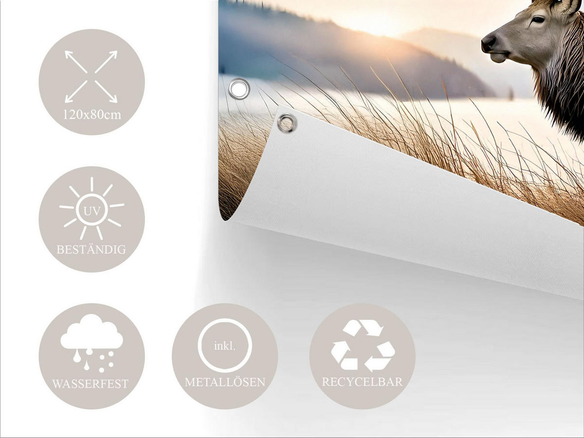 GARTEN-POSTER 120x80 cm Hirsch - Beige, Kunststoff (120/80/2cm) - artissimo