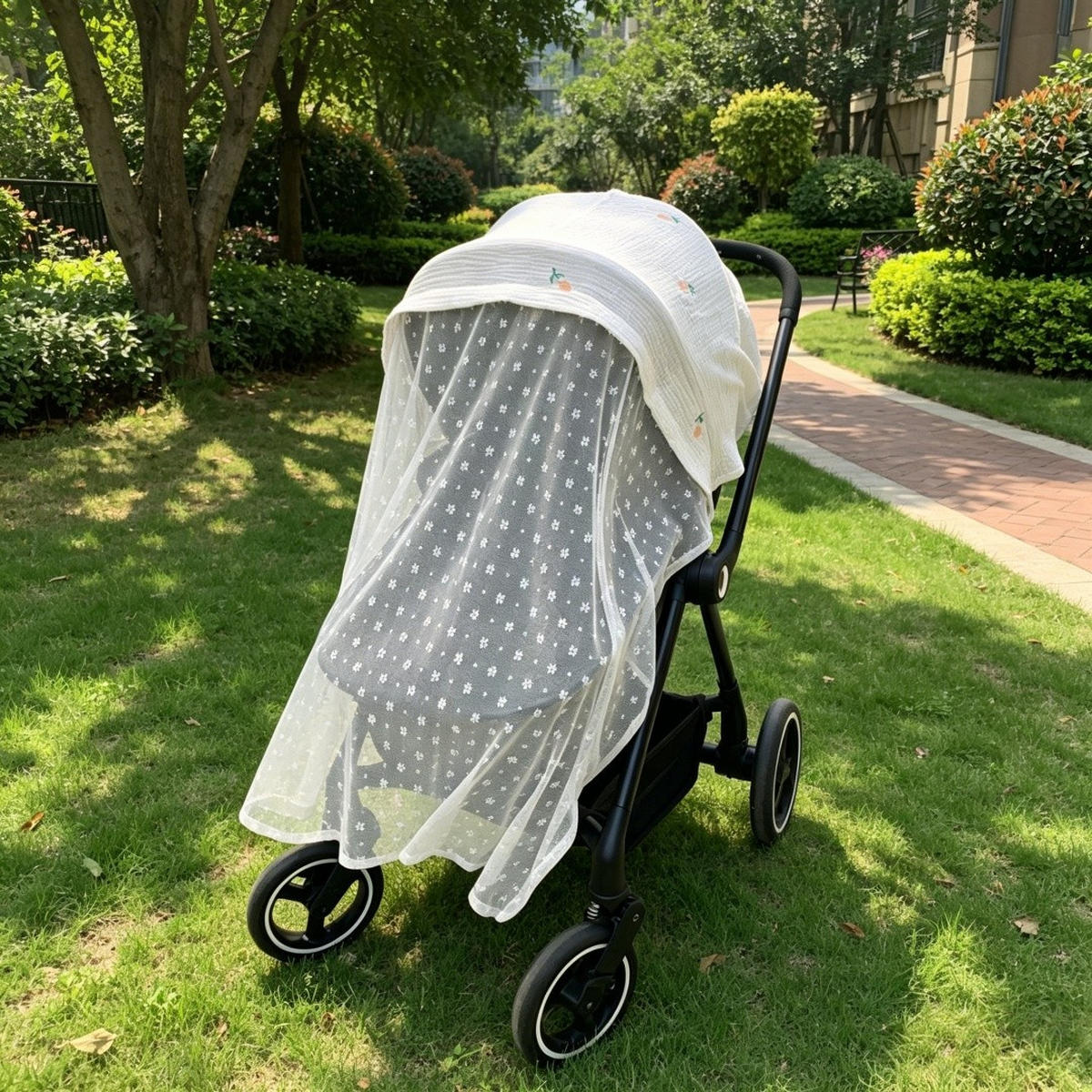 KINDERWAGEN-MOSKITONETZ Tulpenmuster 130x100cm - Hellrosa, Textil - Authentics