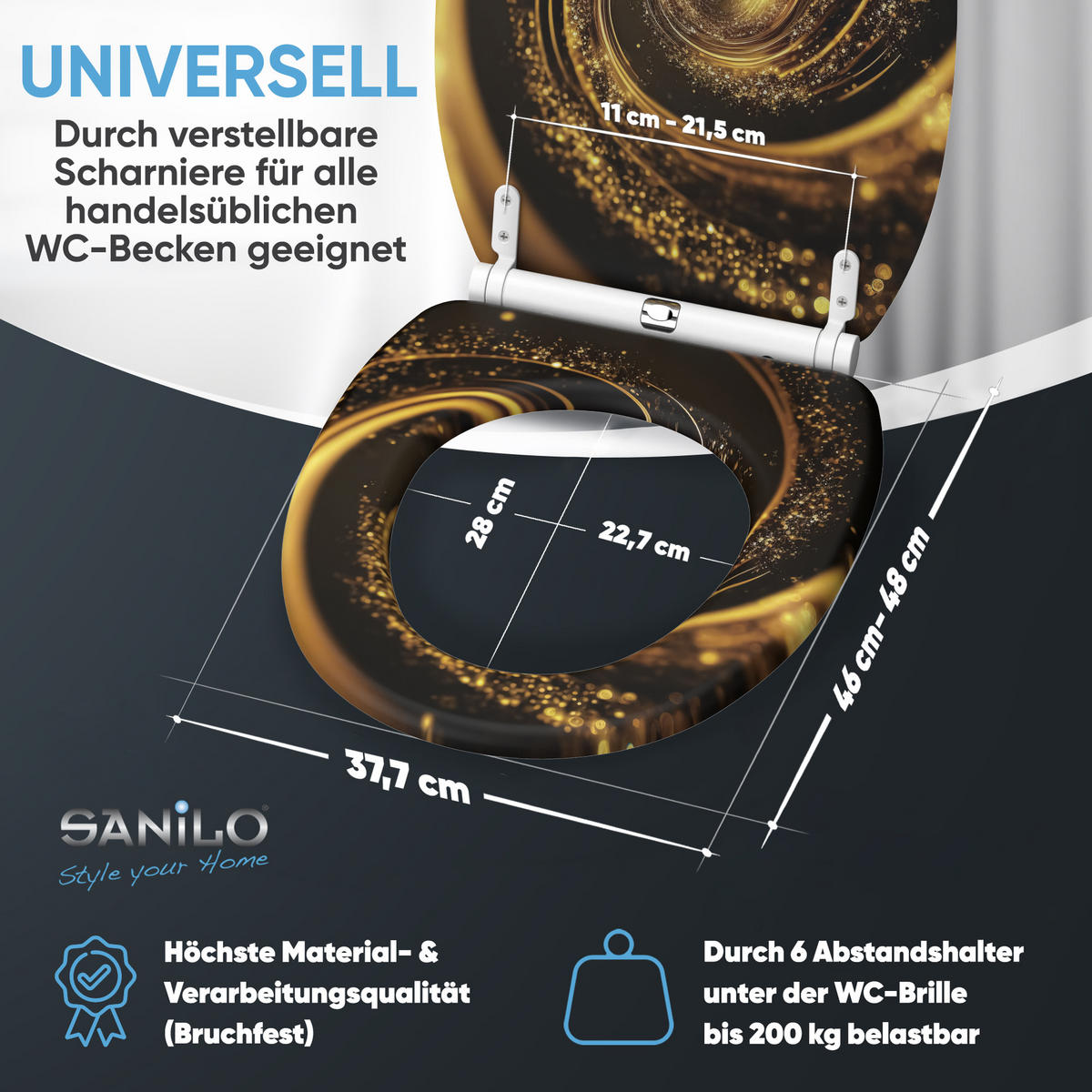 WC-SITZ mit Absenkautomatik & Top Fix Vortex - Braun, Holzwerkstoff (37.7/5.5/48cm) - Sanilo