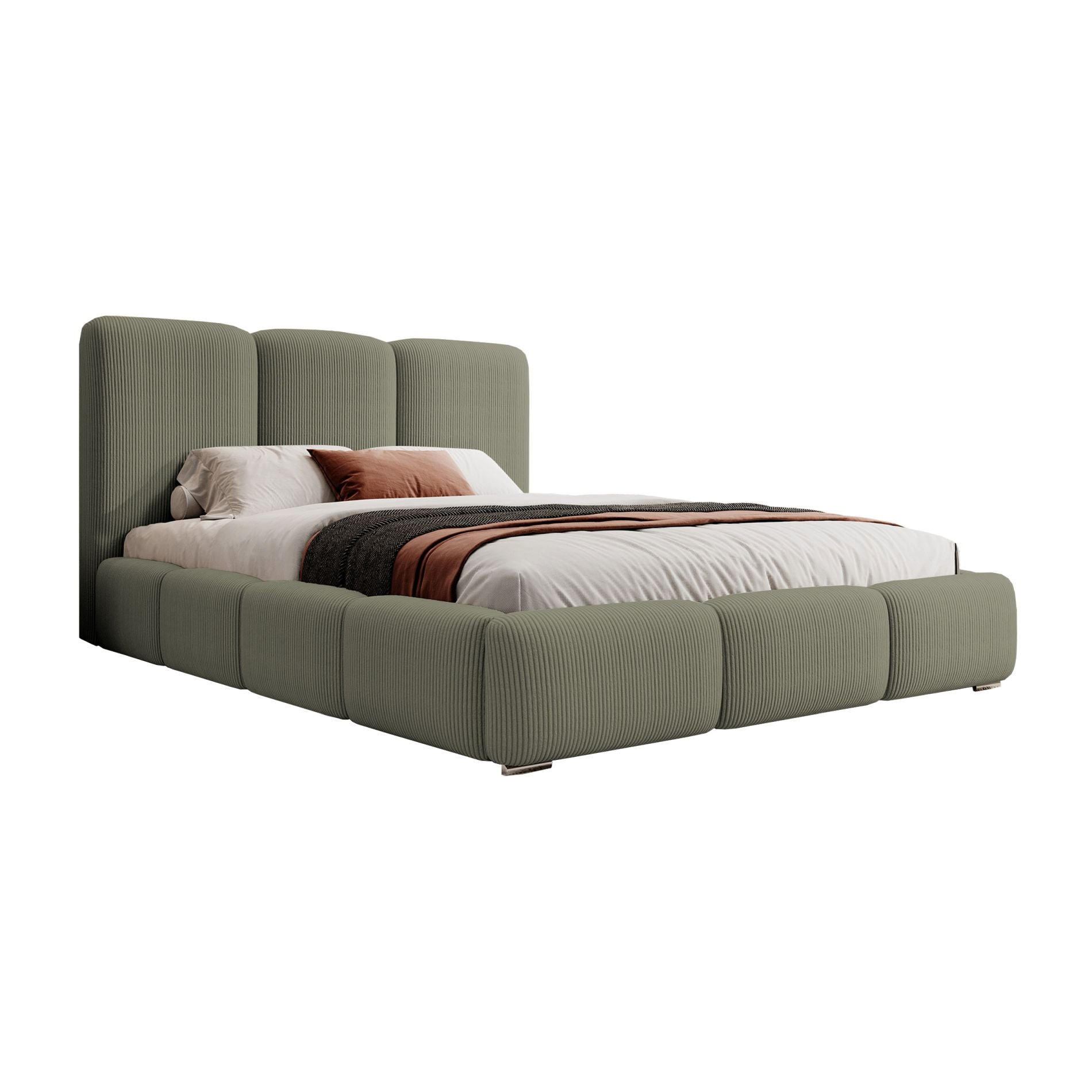 POLSTERBETT Bauro Olivgrün mit Cordbezug 140x200 cm - Silberfarben/Olivgrün, Textil (140/200cm) - Selsey