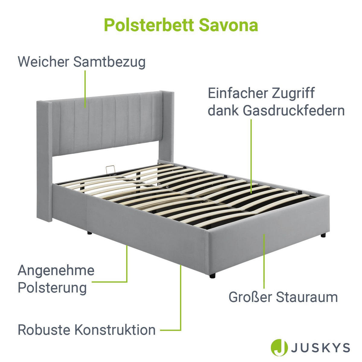 POLSTERBETT Savona hellgrau 140 x 200 cm - Hellgrau, Holzwerkstoff (140/200cm) - Juskys