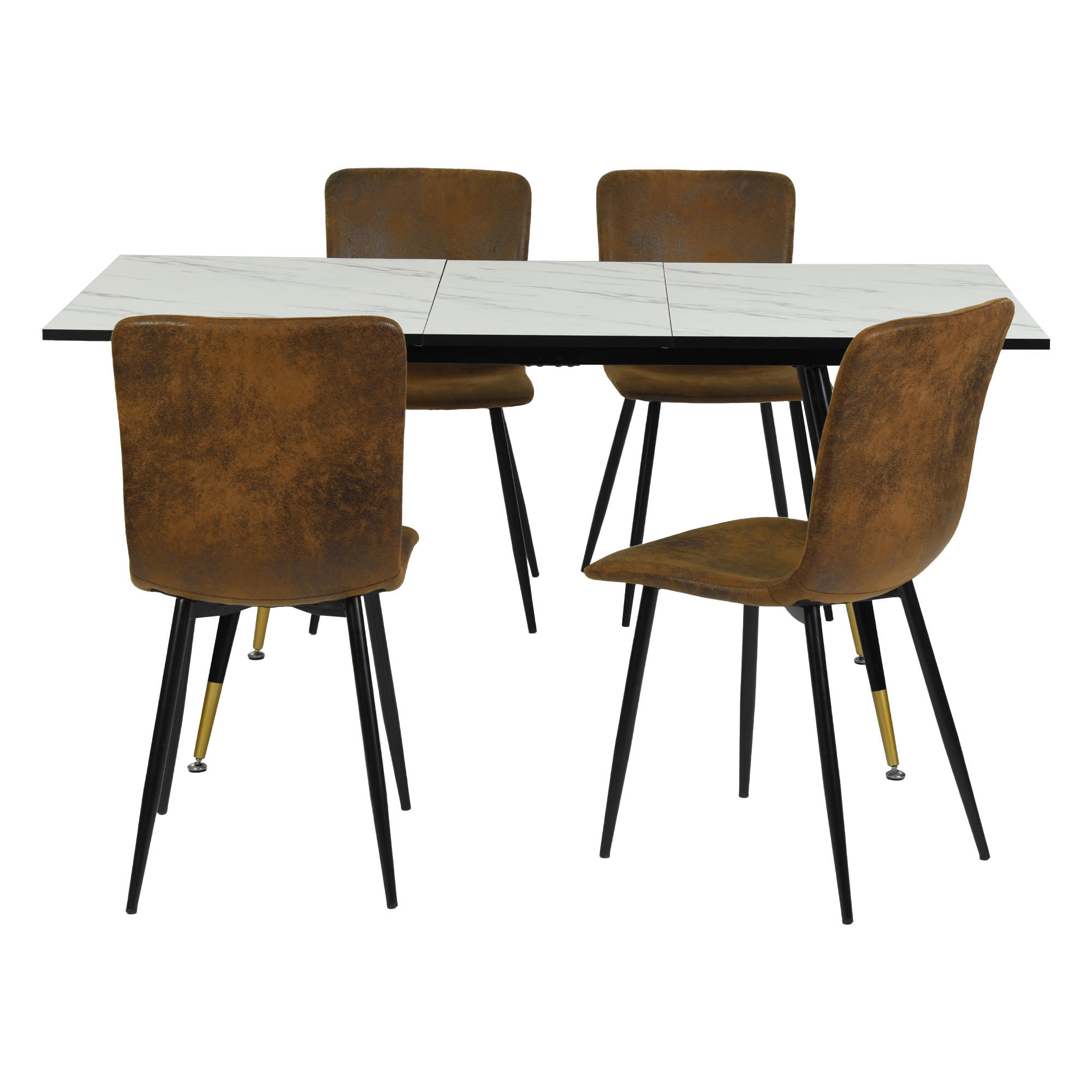 ESSTISCH SET mit ausziehbarem Tisch und 4 bequemen Stühlen - Schwarz/Braun, Holzwerkstoff/Metall (80/75/160cm) - Urban Meuble