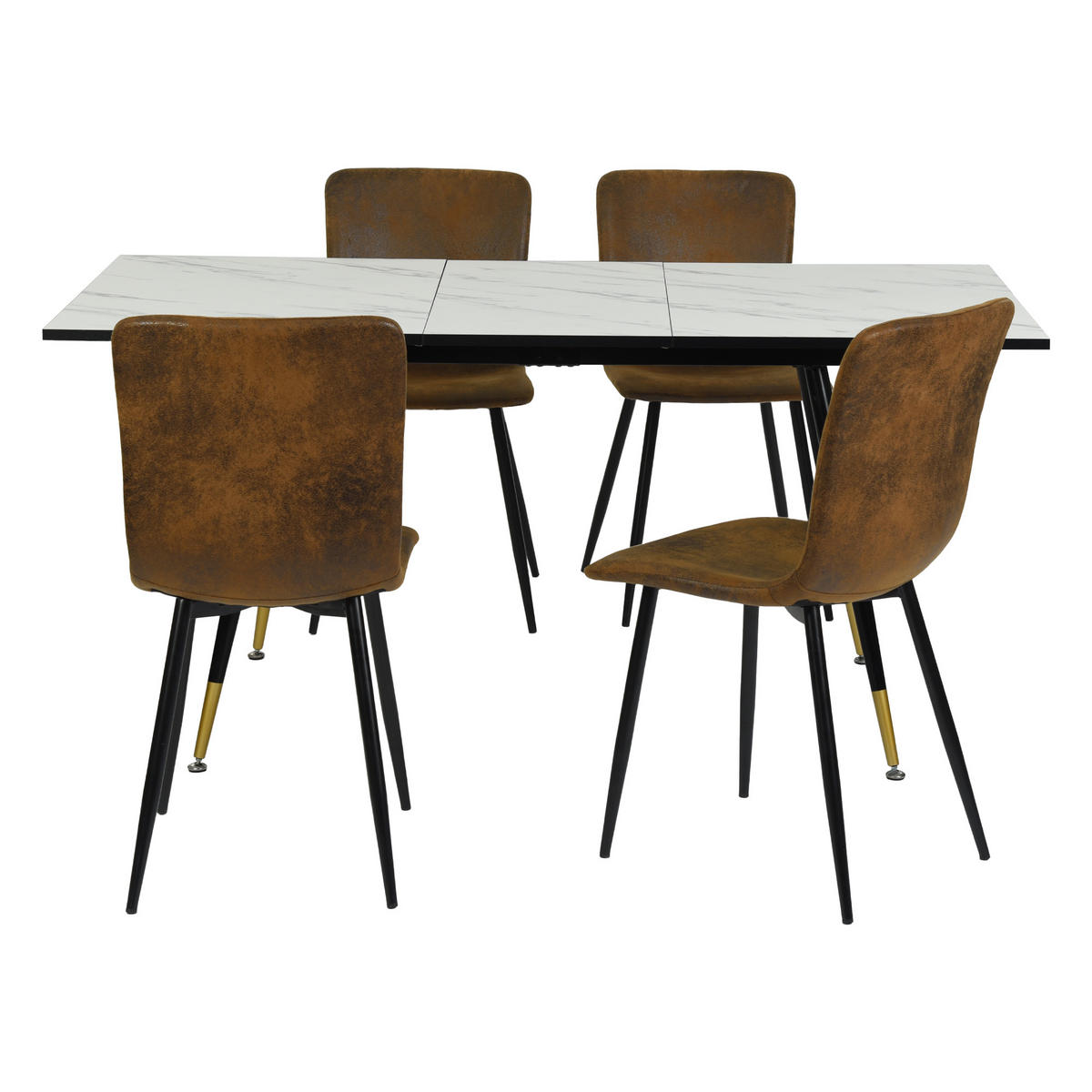 ESSTISCH SET mit ausziehbarem Tisch und 4 bequemen Stühlen - Schwarz/Braun, Holzwerkstoff/Metall (80/75/160cm) - Urban Meuble
