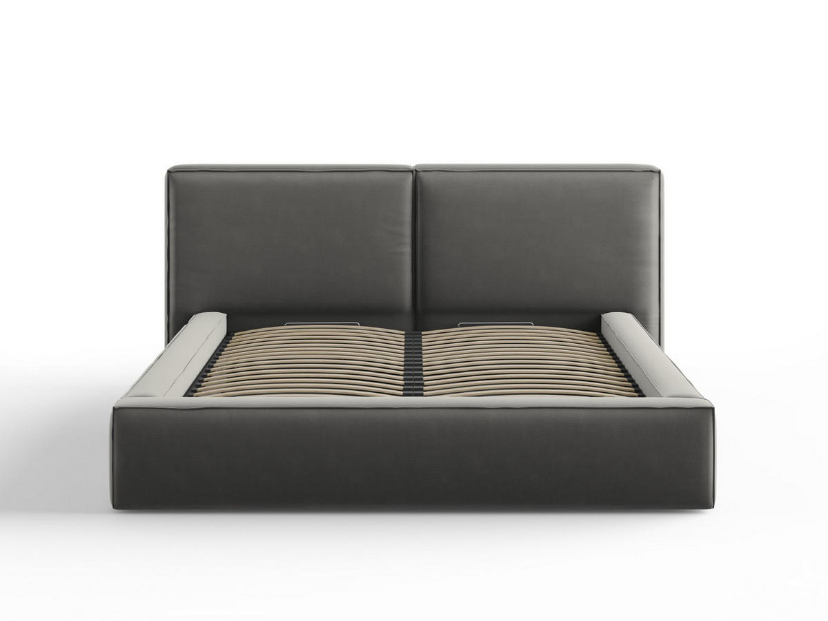 BETT mit Bettkasten und Kopfteil Jodie aus Samt hellgrau 160x200cm - Hellgrau, Textil (160/200cm) - Micadoni