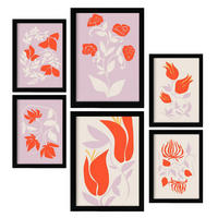 POSTER Set Mit 6 prächtige abstrakte Blumen von Blom Größe A3 & A4 Schwarzer Rahmen - Schwarz, Papier (29.7/1cm) - Nacnic