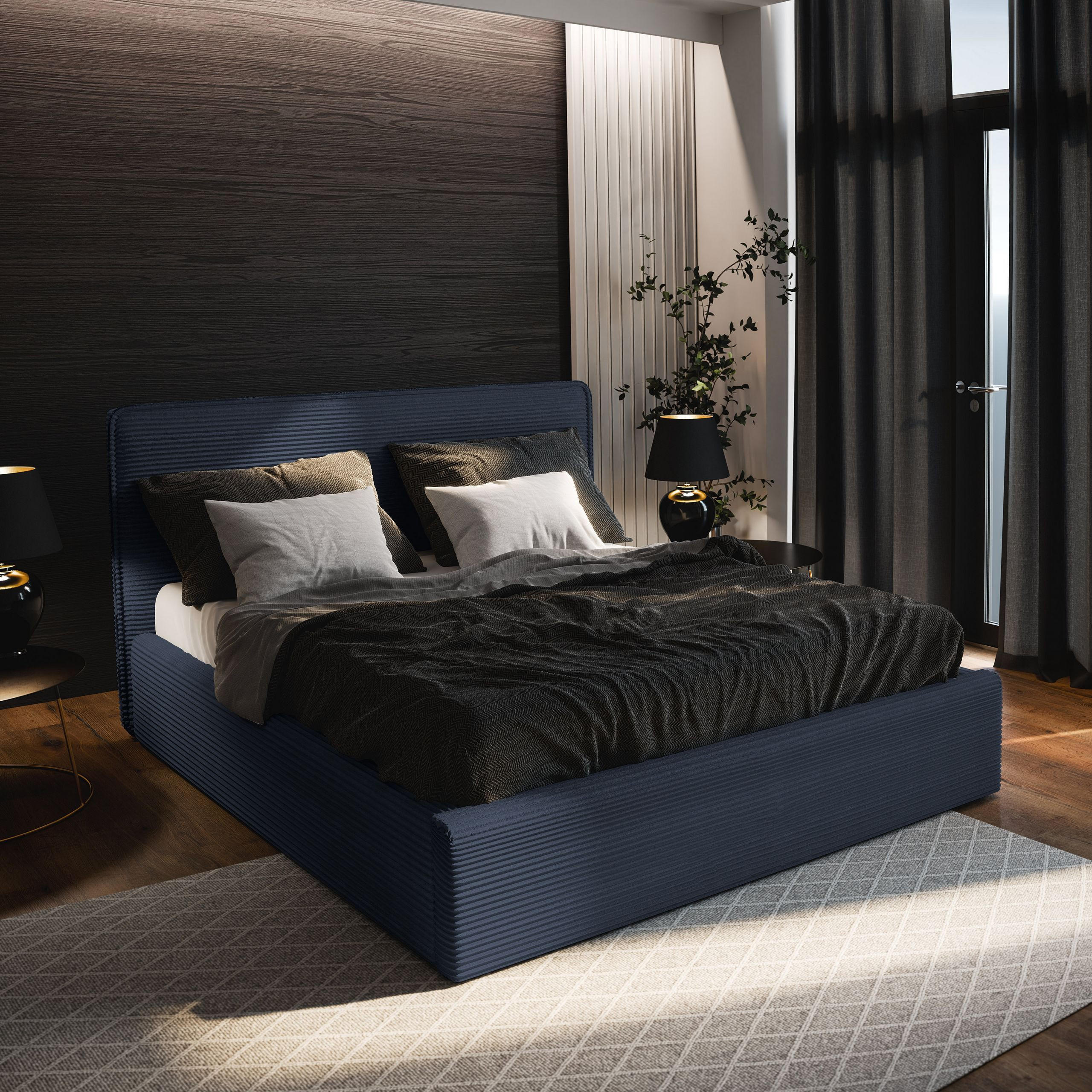 POLSTERBETT PARMA 140x200 cm mit Bettkästen - Blau - Blau, Holz (140/200cm) - MASSENO