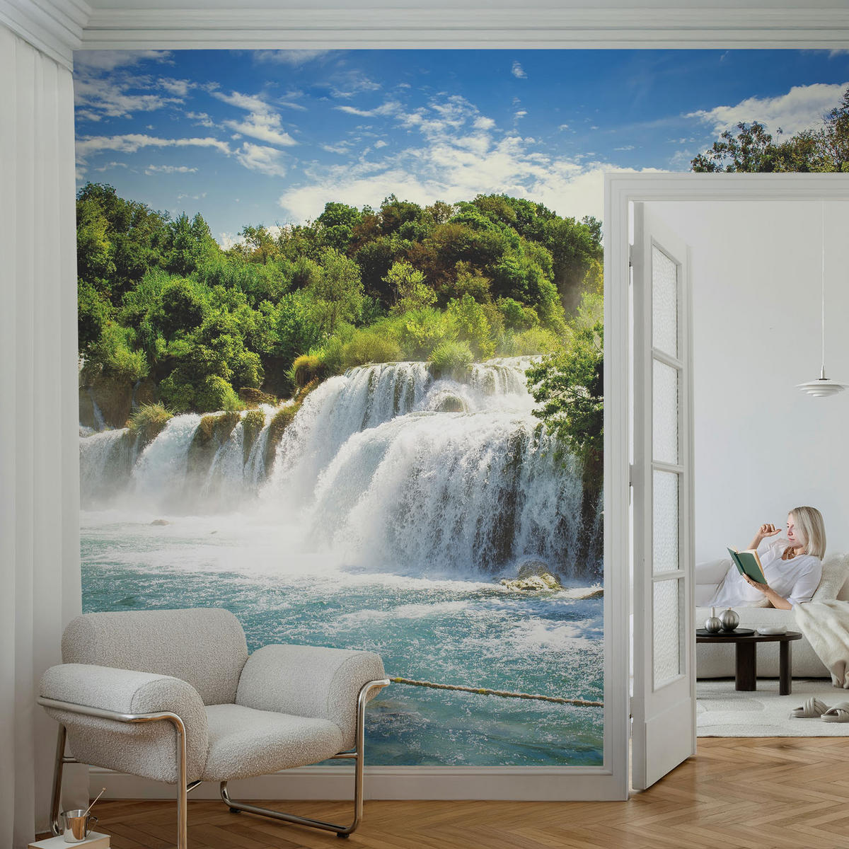 FOTOTAPETE 208x146 cm - Ein atemberaubender Wasserfall - Grün, Textil (208/146cm) - Wallfluent