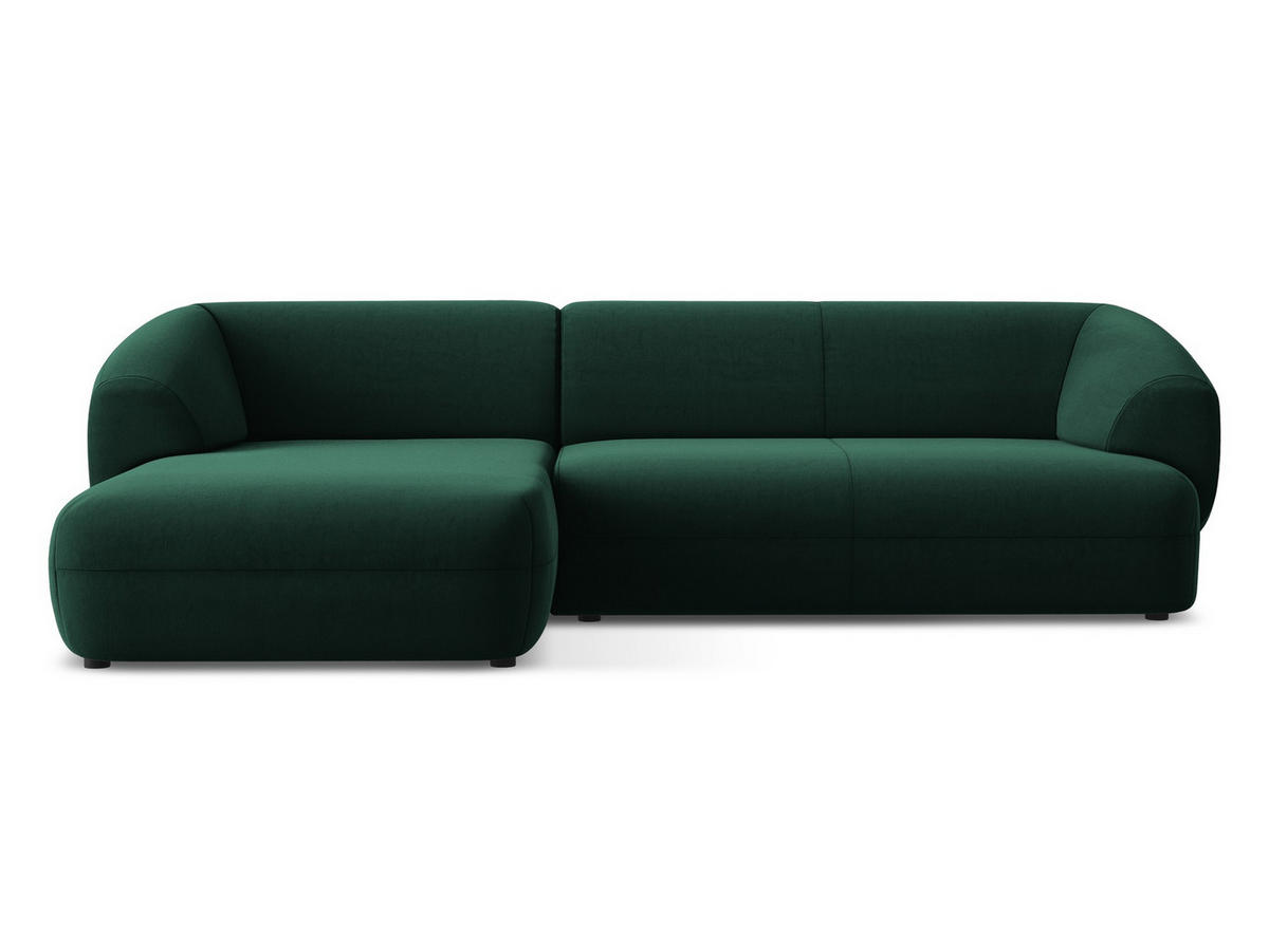 ECKSOFA Links Samt Stoff Grün - Dunkelgrün/Schwarz, Kunststoff/Textil (156/280cm) - Makamii