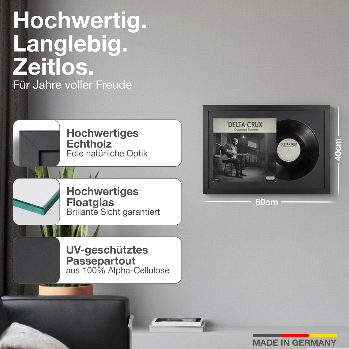 SCHALLPLATTEN BILDERRAHMEN 40/60 2er Set - Schwarz, Holz (60/40cm) - K-Möbel