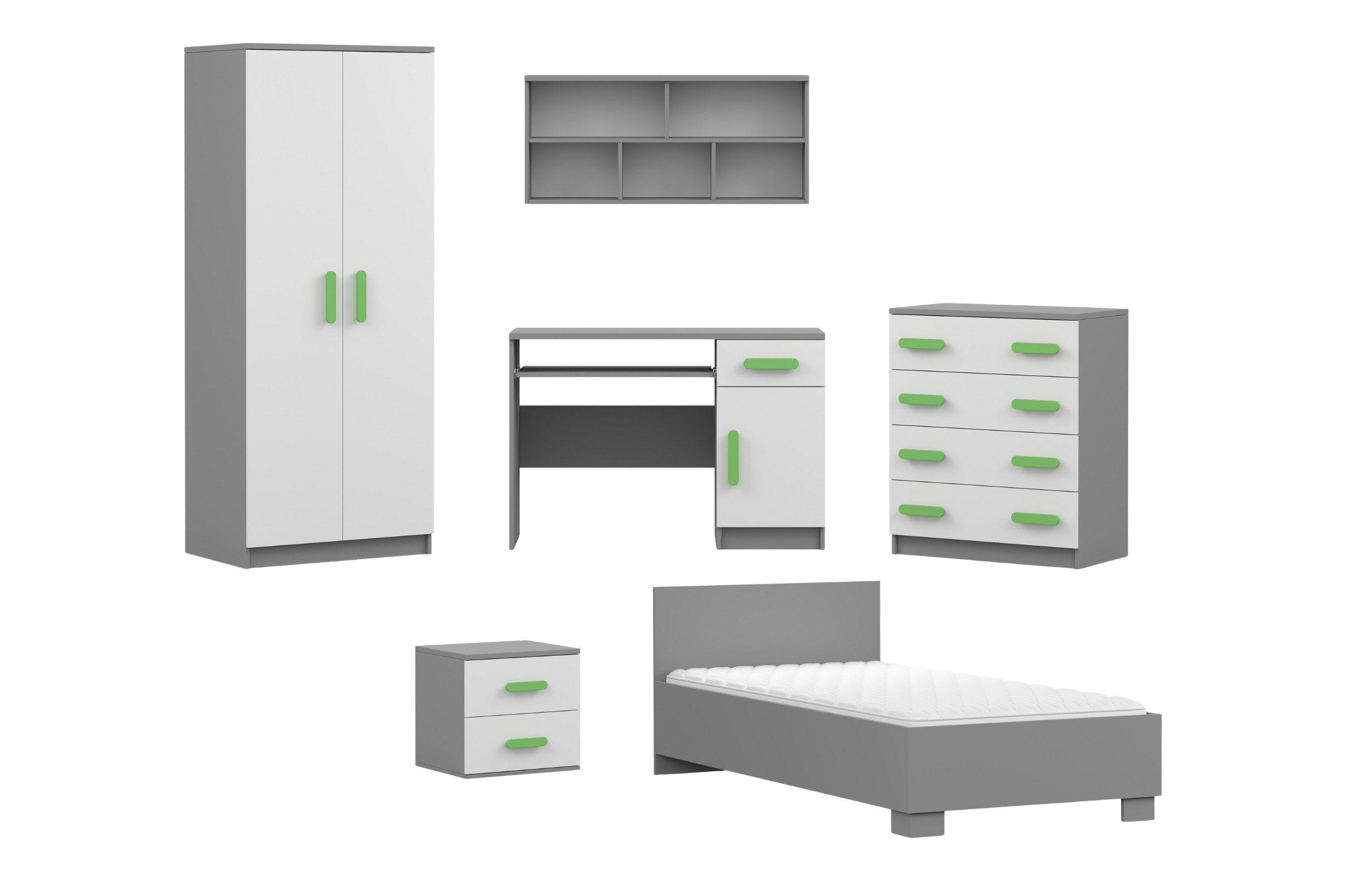 KINDERZIMMER-SET INGE I 6-teilig Weiß+Grau/Grün - Weiß/Grau, Holzwerkstoff (419/193/206cm) - Deine Möbel 24