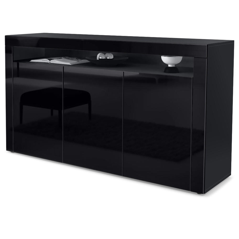 SIDEBOARD Valencia Schwarz Hochglanz / Schwarz Hochglanz - Schwarz Hochglanz, Holzwerkstoff (155/92/40cm) - Vladon