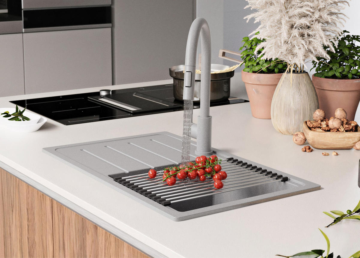 SPÜLBECKEN Kopenhagen Easy, 2-er set Grau 70/44 cm 1 Becken + Ablauf-Set ab 45er Unterschrank - Grau, Kunststoff (70/20/44cm) - Primagran