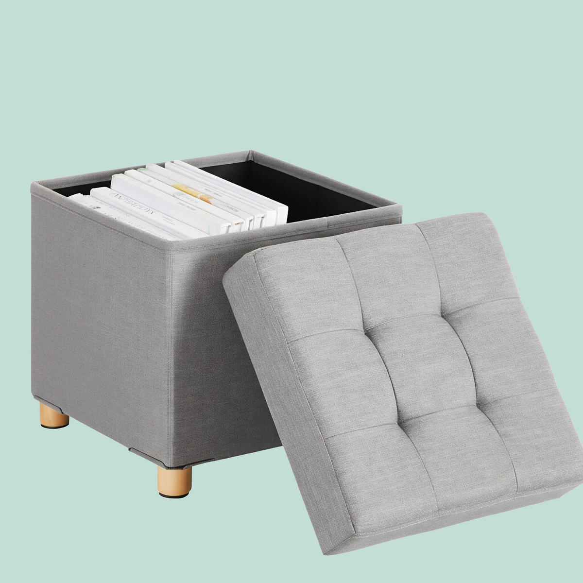 HOCKER - Hellgrau/Grau, Holzwerkstoff/Textil (38/38/38cm) - Relaxdays