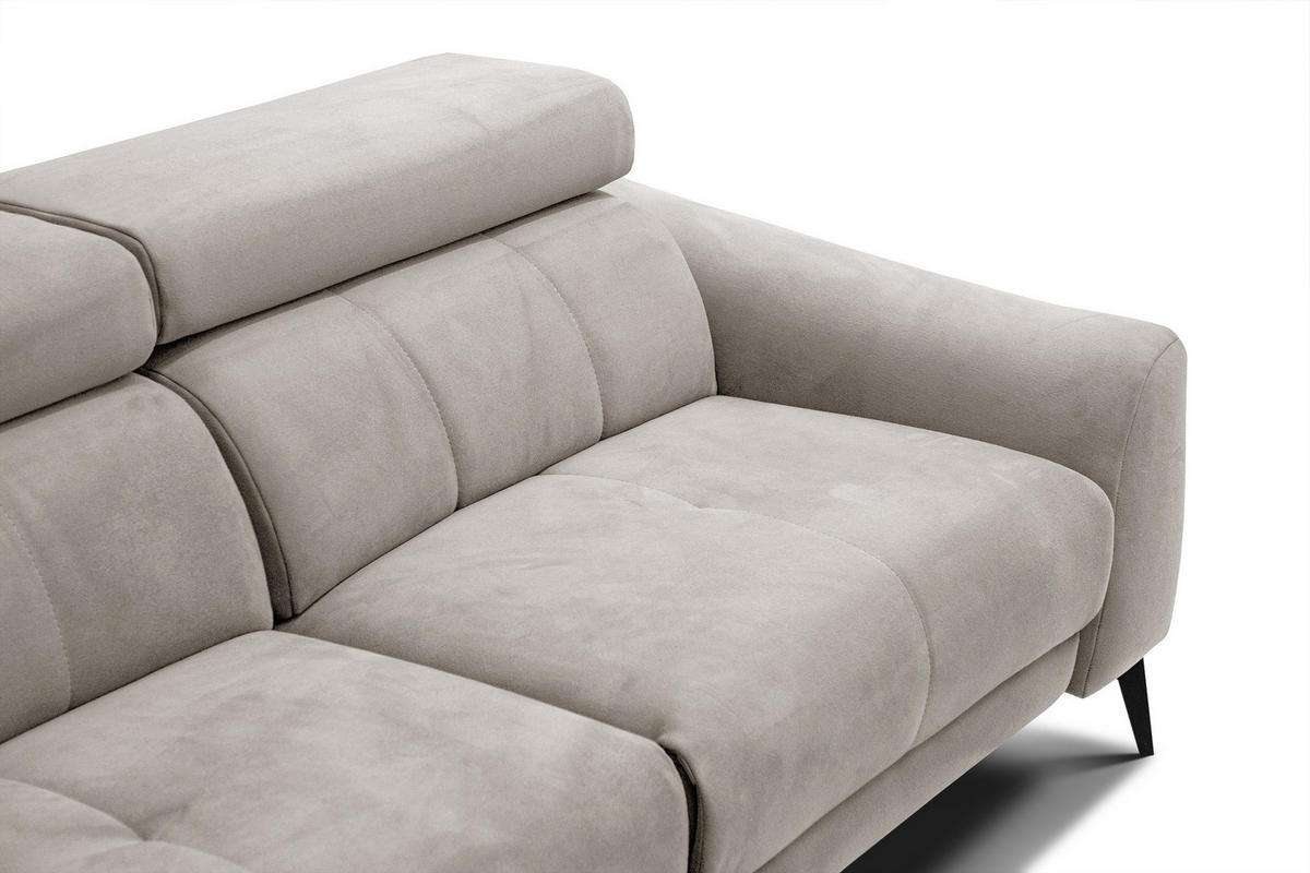 ECKSOFA LARS 5-Sitzer, 1 Relax, verstellbare Kopfstützen, beige - Beige/Schwarz, Holzwerkstoff/Textil (284/201cm) - Courtois Laville