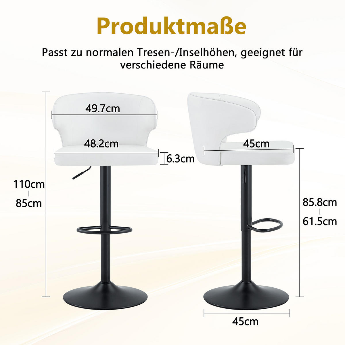 BARHOCKER 2er-Set höhenverstellbar mit Lehne Weiß - Weiß, Metall (45/110/49.72cm) - Meubliv