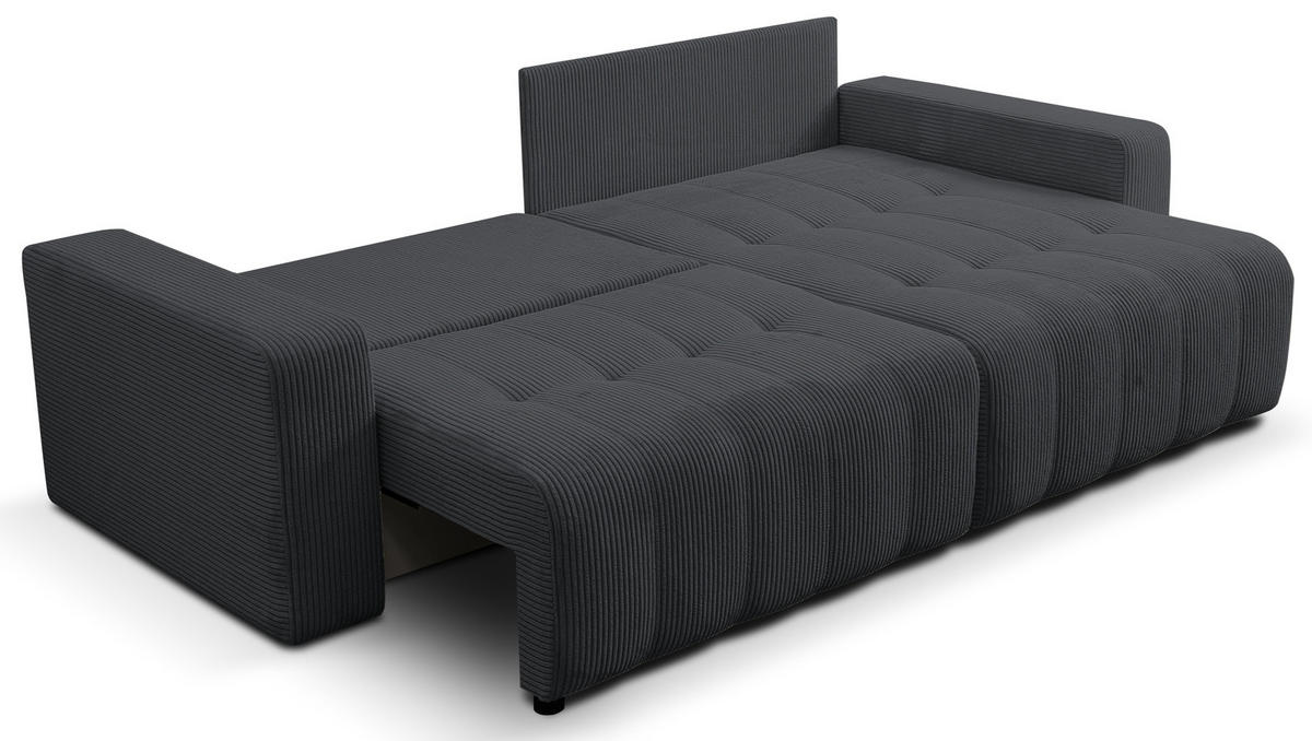 ECKSOFA Palermo mit Schlaffunktion und Bettkasten in Cordstoff - Dunkelgrau, Holz/Holzwerkstoff (245/143cm) - Ravio