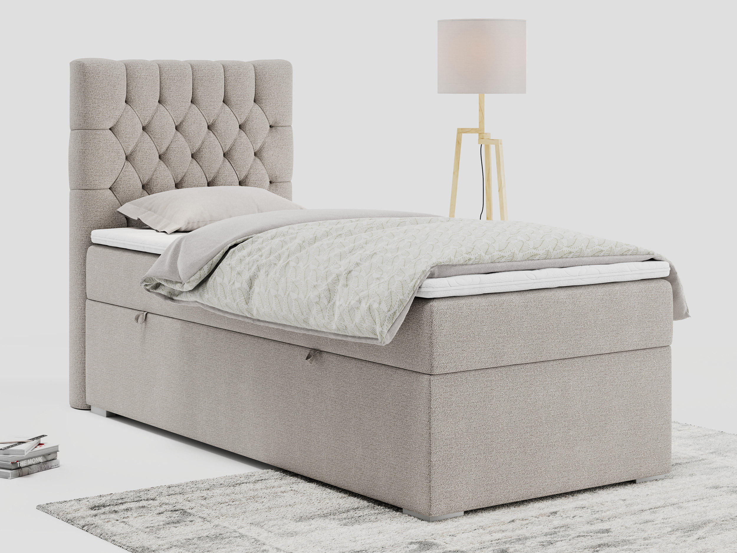 BOXBETT PERA 90/200 Beige Struktur - H3 - Links Seite - Beige, Holz/Textil (90/200cm) - MKS