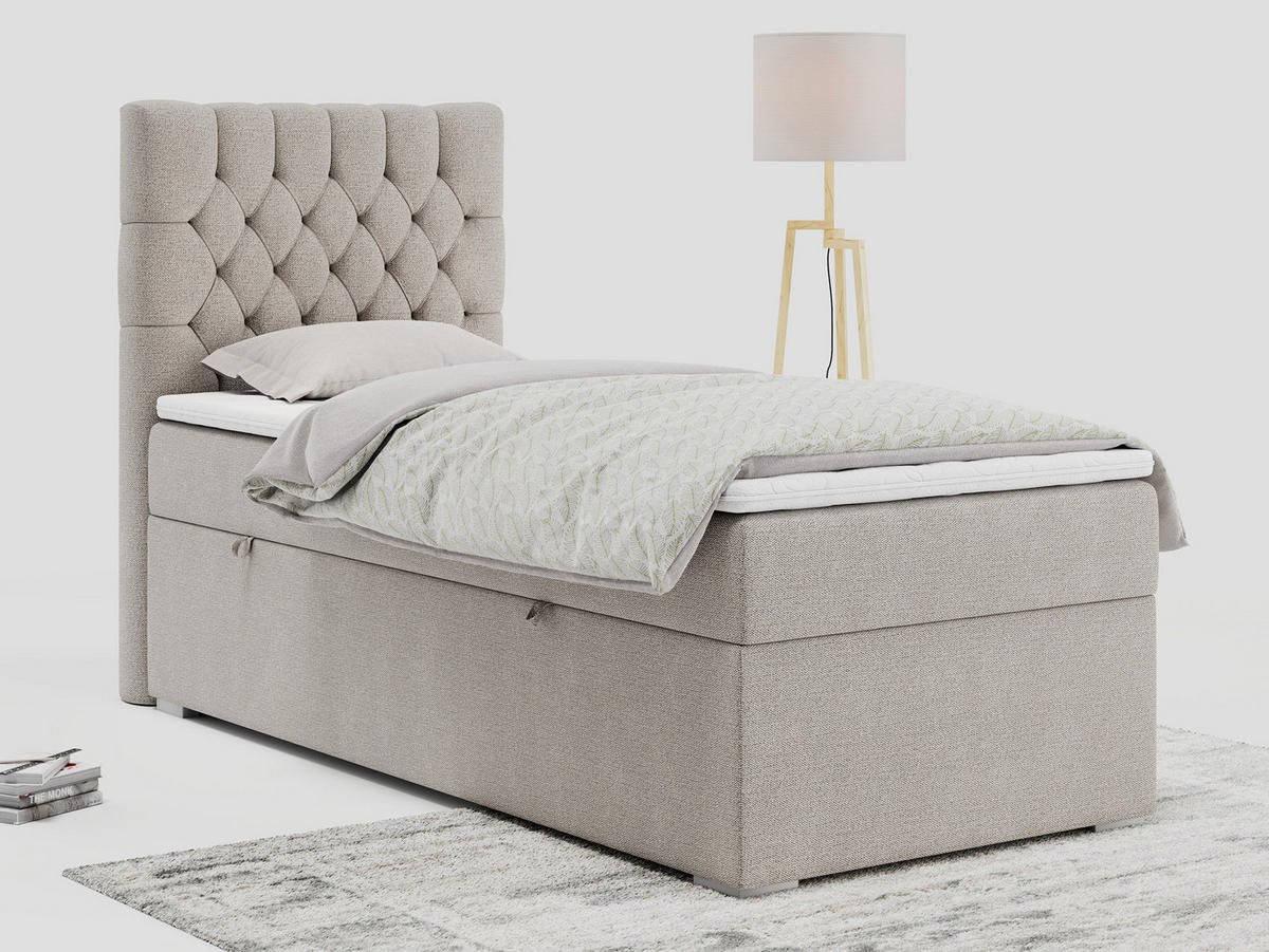 BOXBETT PERA 90/200 Beige Struktur - H3 - Links Seite - Beige, Holz/Textil (90/200cm) - MKS