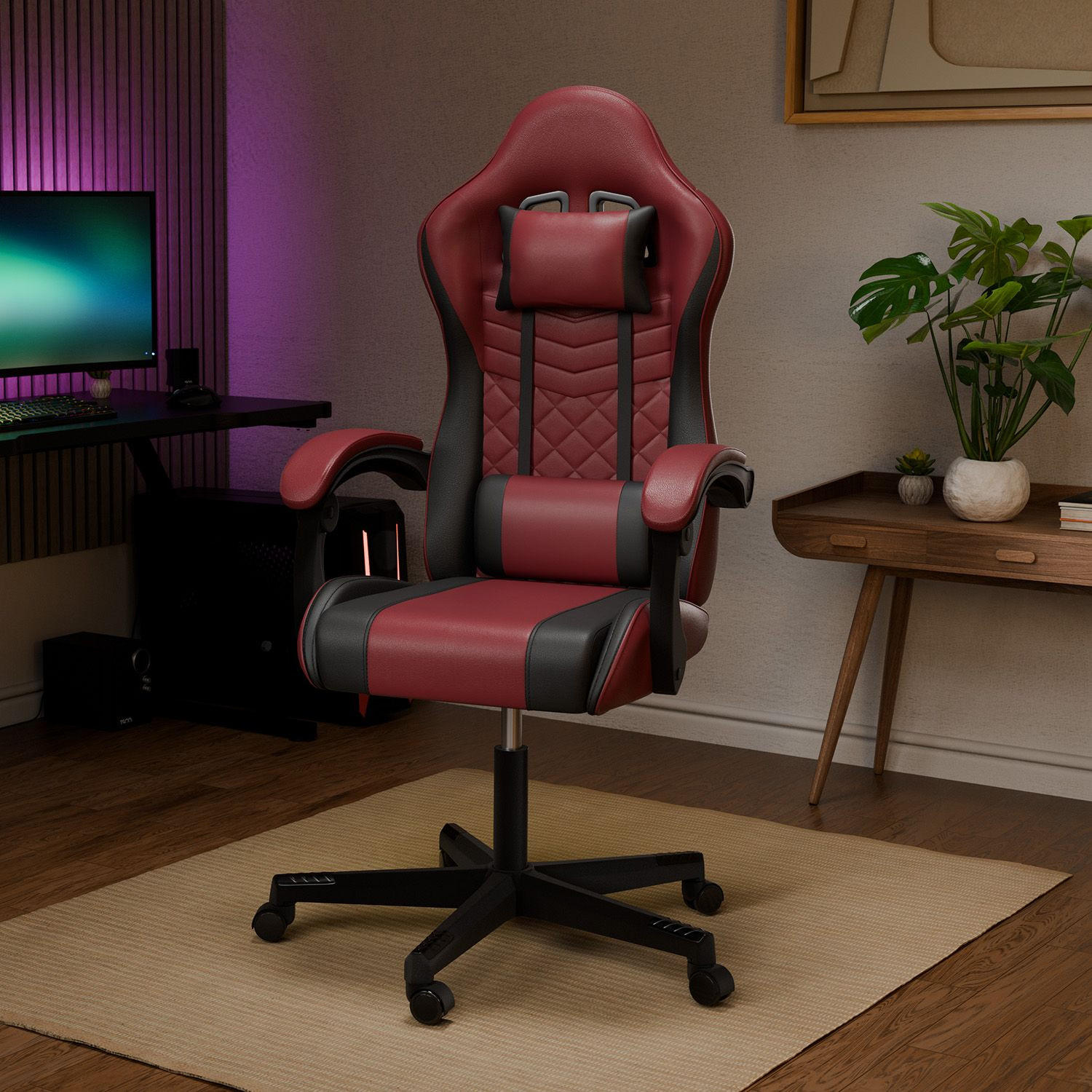 GAMINGSTUHL HyperSeat bordeaux/schwarz - Bordeaux, Kunststoff (63/131/121cm) - Juskys