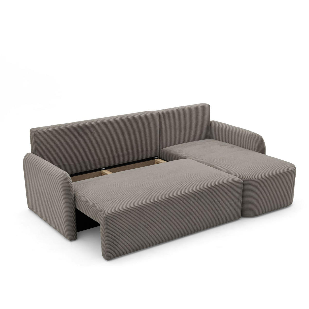 ECKSOFA CASPER L Rechts mit Schlaffunktion 132x198 Cord Hellbraun - Hellbraun/Schwarz, Holz/Kunststoff (145/217cm) - NACANAPA