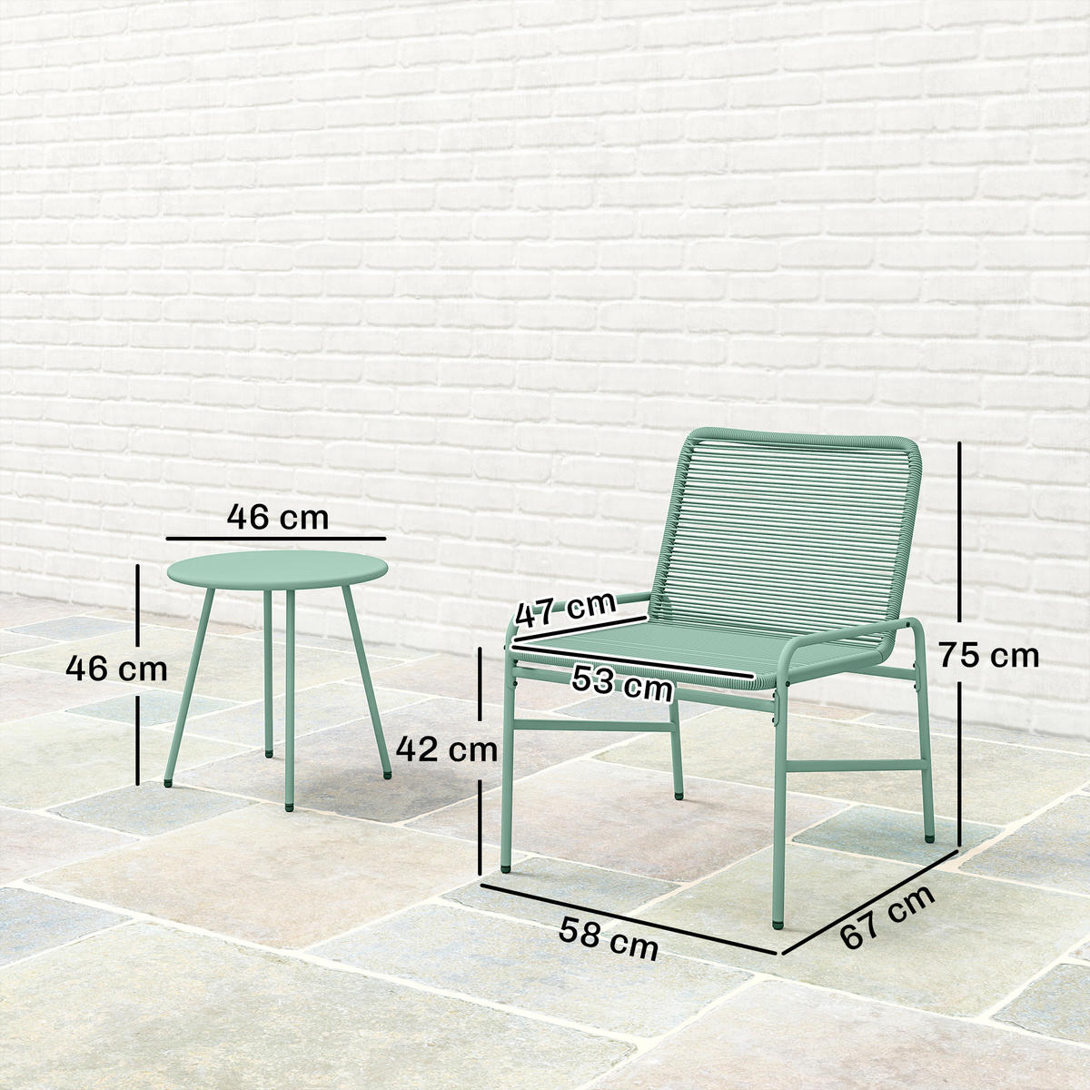 BISTROTSET 3tlg DE-13705 mit rundem Tisch Grün - Grün, Metall - ComfortXL