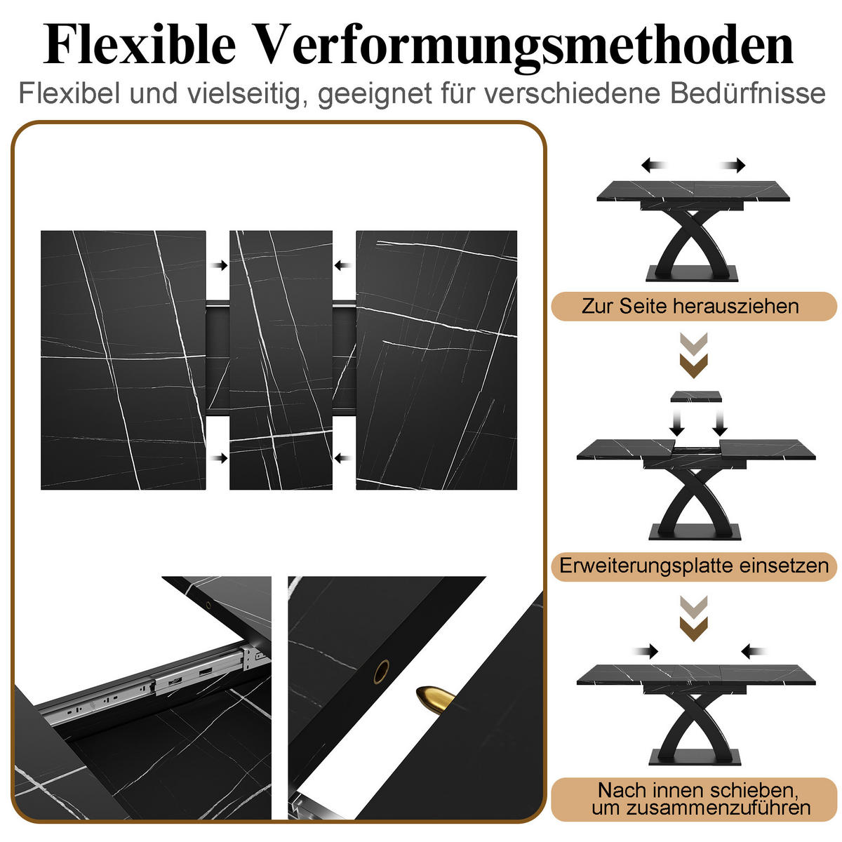 ESSTISCH Ausziehbar 120-160x80Cm Holz Schwarz 6 Personen - Schwarz, Metall (80/120/75cm) - FLIEKS