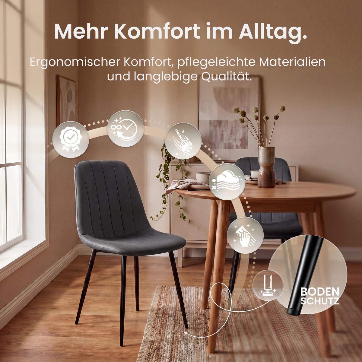 STUHL 4 Samt Dunkelgrau - Dunkelgrau/Schwarz, Textil/Metall (45/88/54cm) - CLP