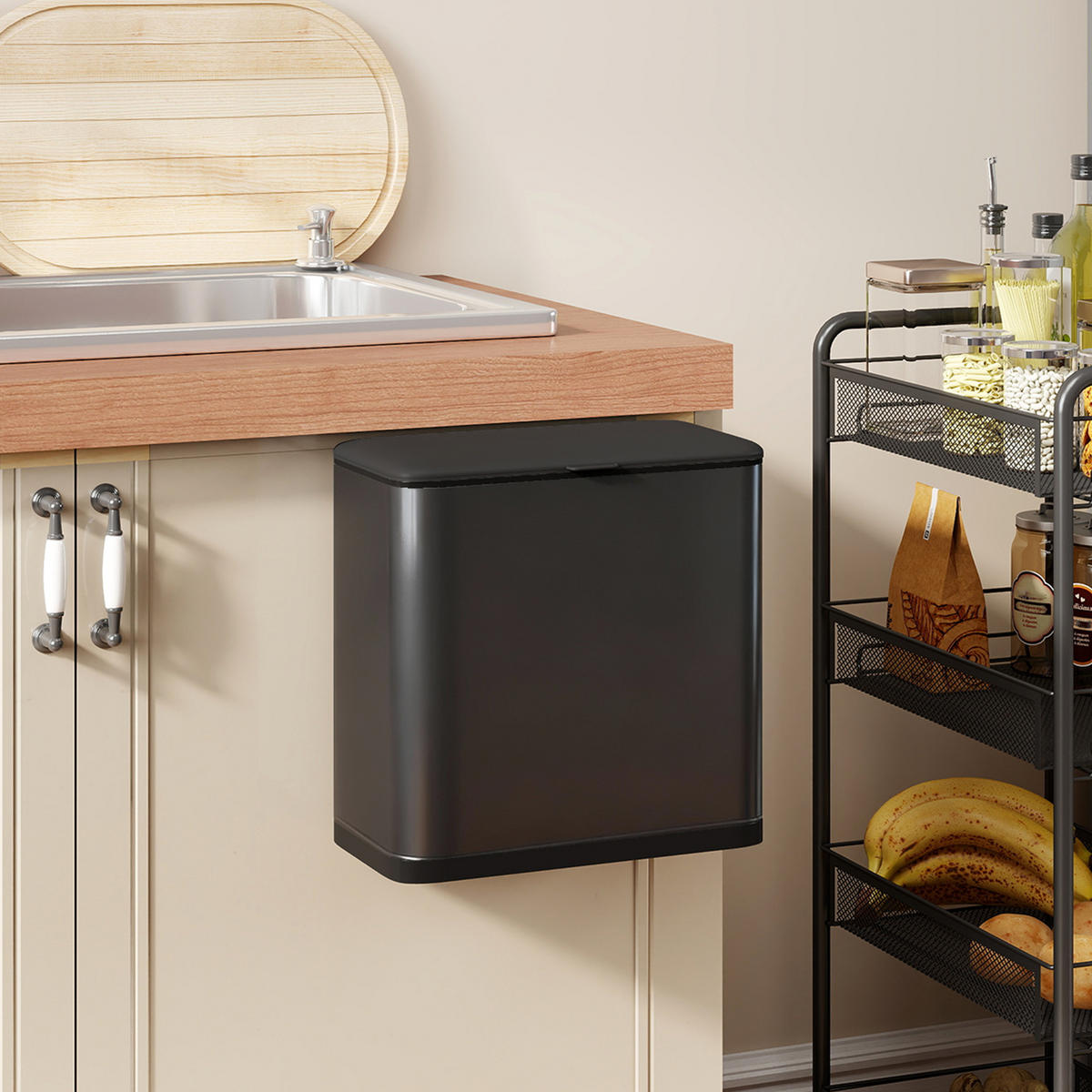 MÜLLEIMER 8 L hängend Abfalleimer mit ofen bleibendem Deckel und Inneneimer - Schwarz, Kunststoff (17.4/30/29.7cm) - HOMCOM