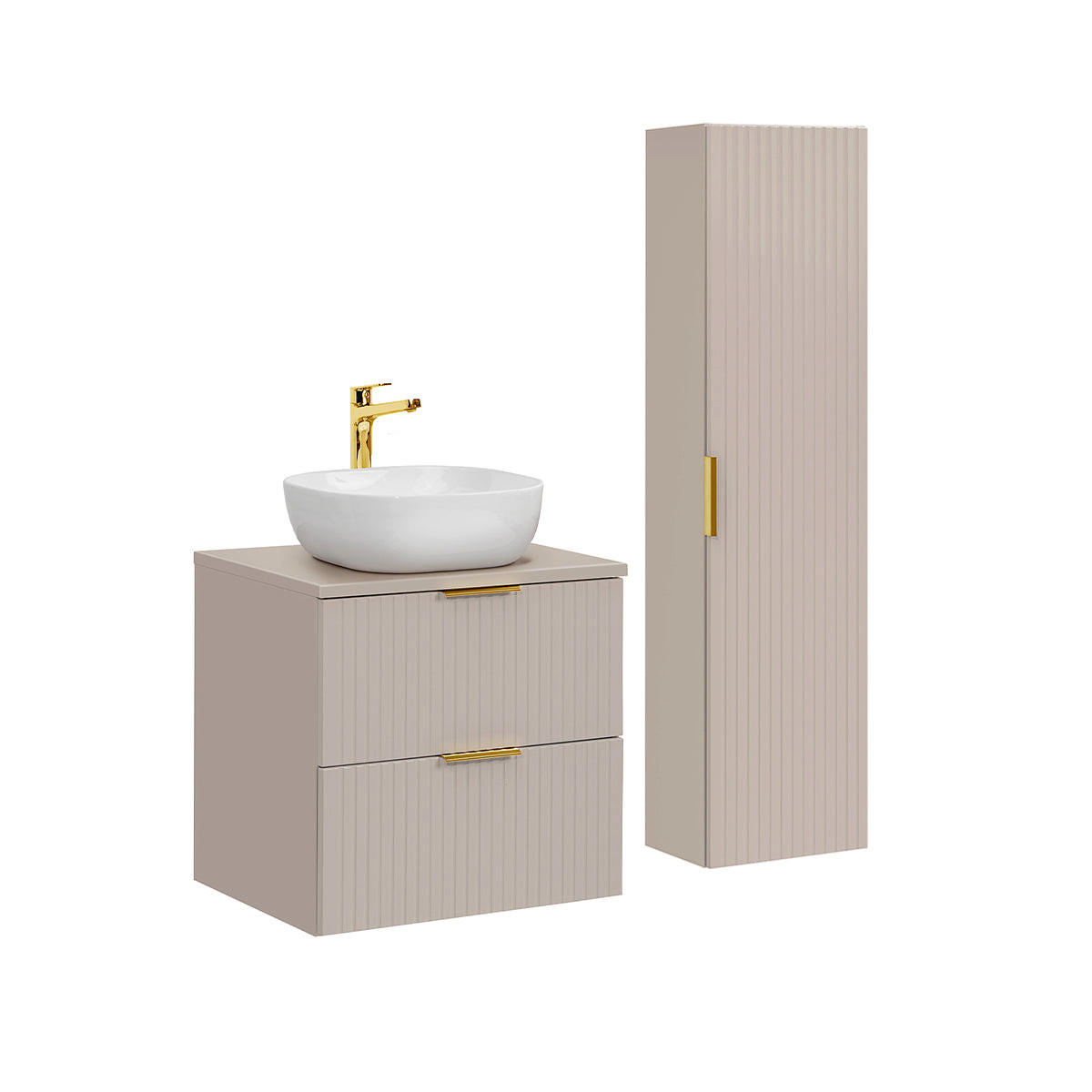BADMÖBEL 60.6cm Adriel 2er-Set Beige - Beige, Holzwerkstoff (60.6/59/46cm) - Petits-meubles