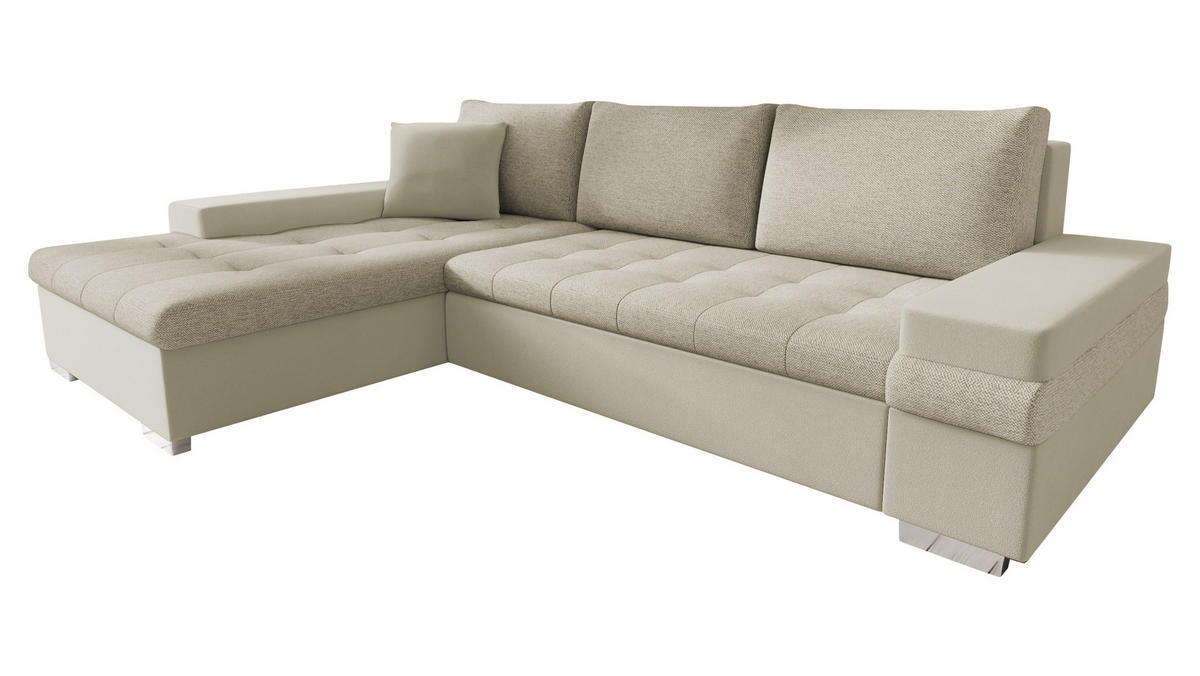 ECKSOFA Bangkok Mini - Silberfarben/Creme, Holz/Textil (274/182cm) - MIRJAN24